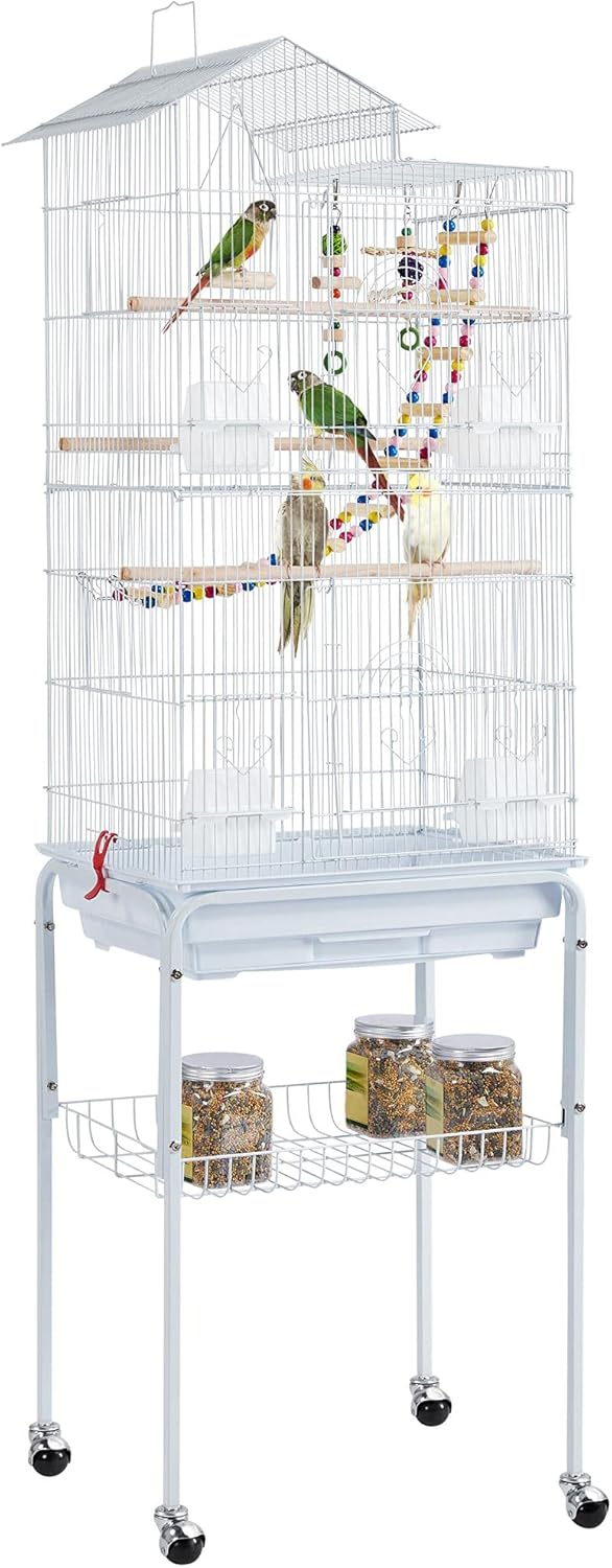 Yaheetech Bird Cage 64-inch Play Open Top Medium Small Parrot Parakeet Bird Cages with Detachable Rolling Stand for Parrot Lovebirds Finches Parakeets Budgie Parrotlet Conures, Pet Flight Birdcage