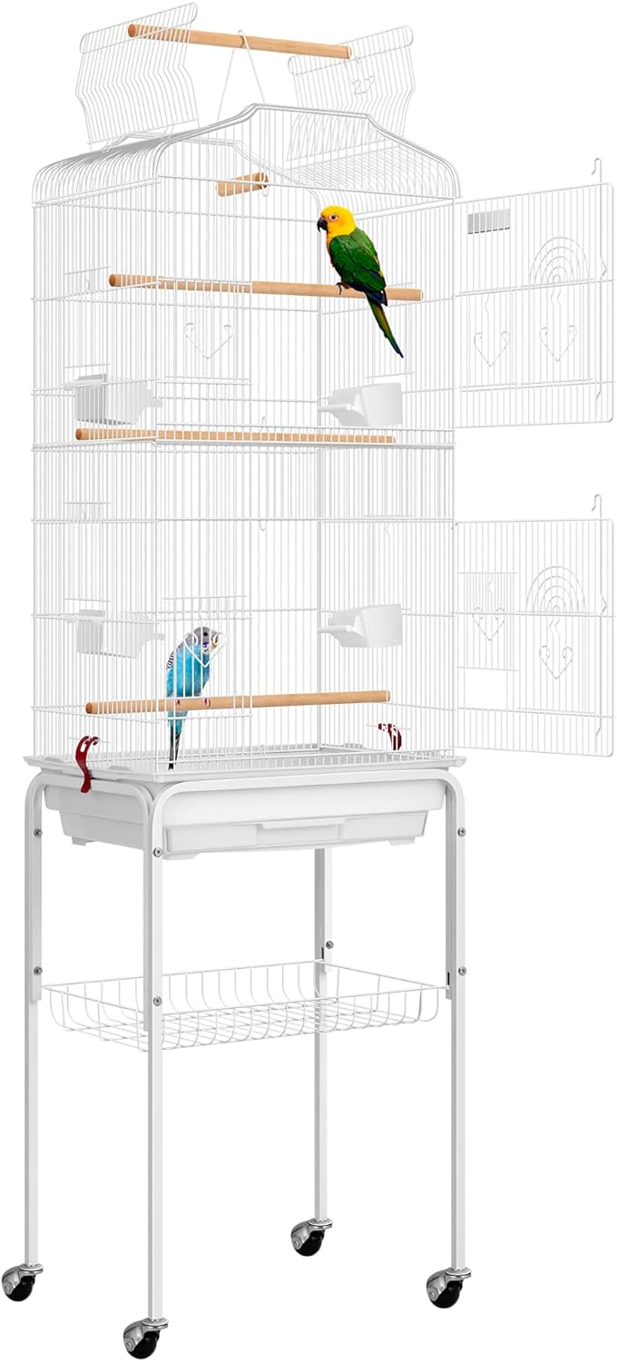 VIVOHOME 64 Inch Bird Cage with Play Top and Rolling Stand for Parrots Conures Lovebird Cockatiel Parakeets Black