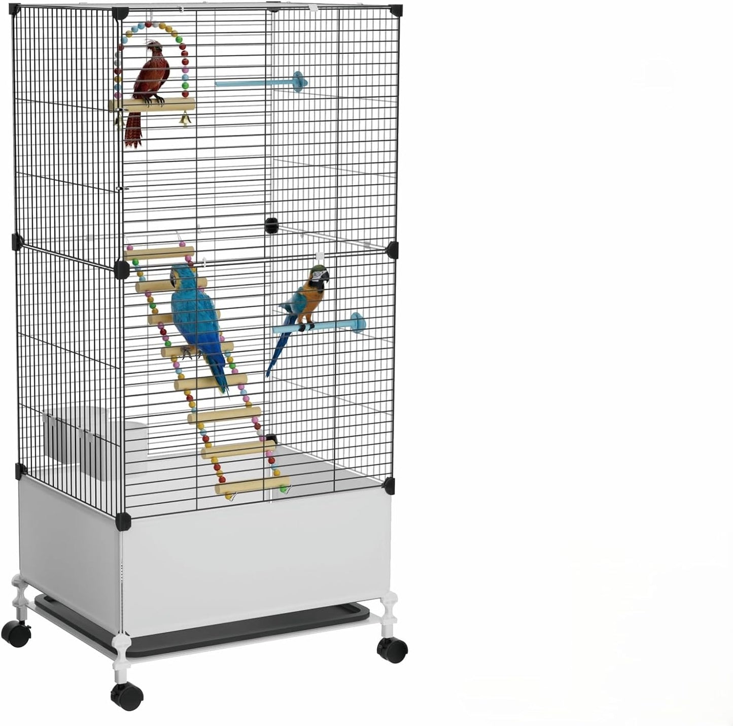 Extra Large Bird Cage, Black Parakeet Cages with Rolling Stand & Wheels, Wide Birdcage for Parrots Cockatiels Conure Budgie Canary Finch Lovebird