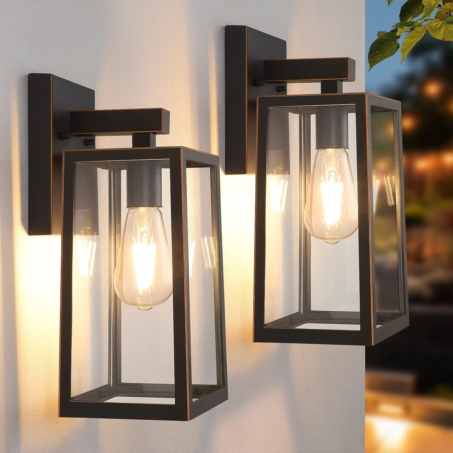 MAXvolador Outdoor Wall Sconce, Exterior Waterproof Wall Lantern Light Fixtures, Black Porch Lights with Toughened Glass Shade, Anti-Rust E26 Socket Front Door Mount Lighting, 2 Pack