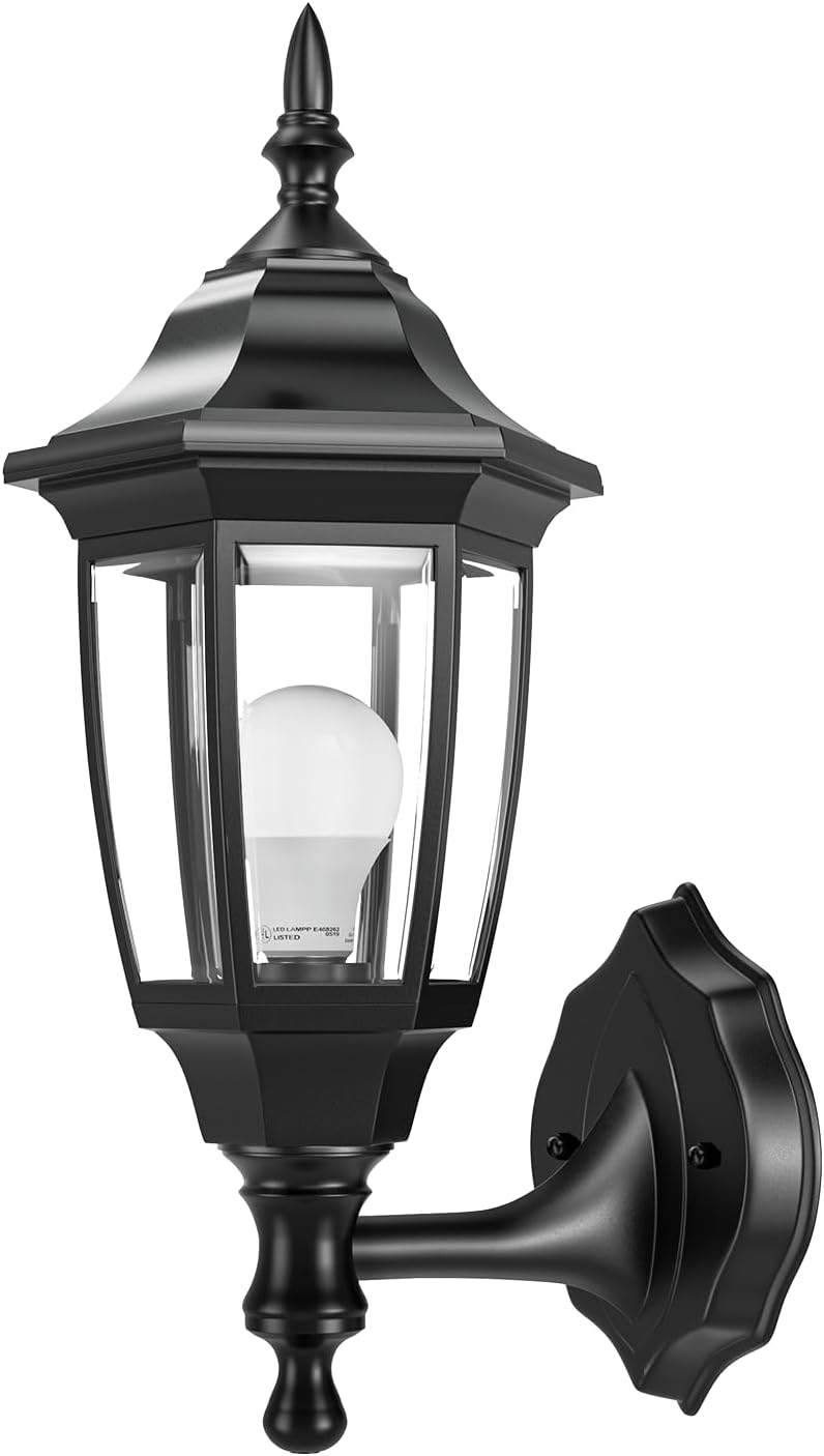 EMART Outdoor Porch Sconce LED Exterior Wall Light Fixtures, Special Handling Anti-Corrosion Plastic Material, Waterproof Security Lamp for Garage, Front Door, House - 2 Pack, Black (Bulb Included)