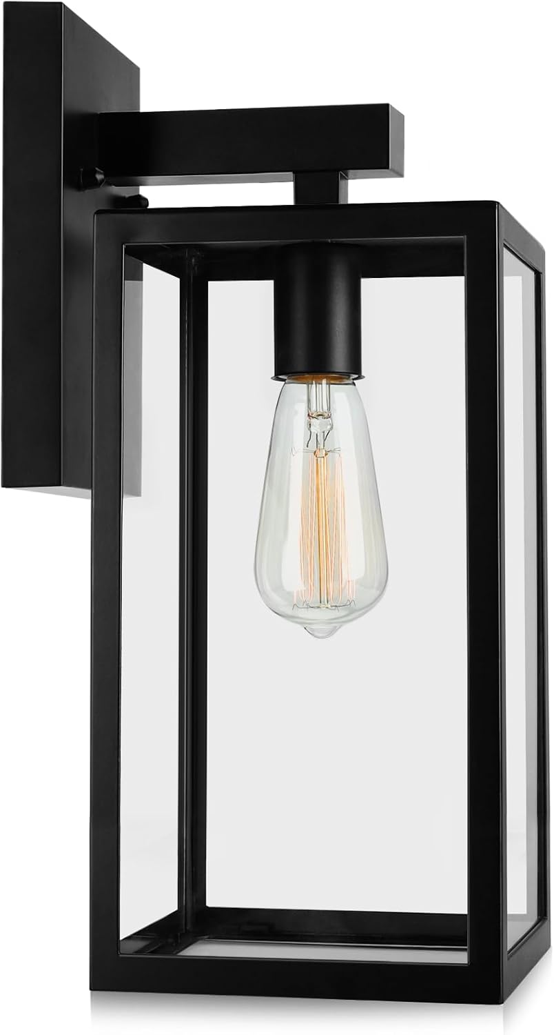 MAXvolador Outdoor Wall Lantern, Exterior Waterproof Wall Sconce Light Fixture, Black Anti-Rust Mount Light with Clear Glass, E26 Base Wall Lamp