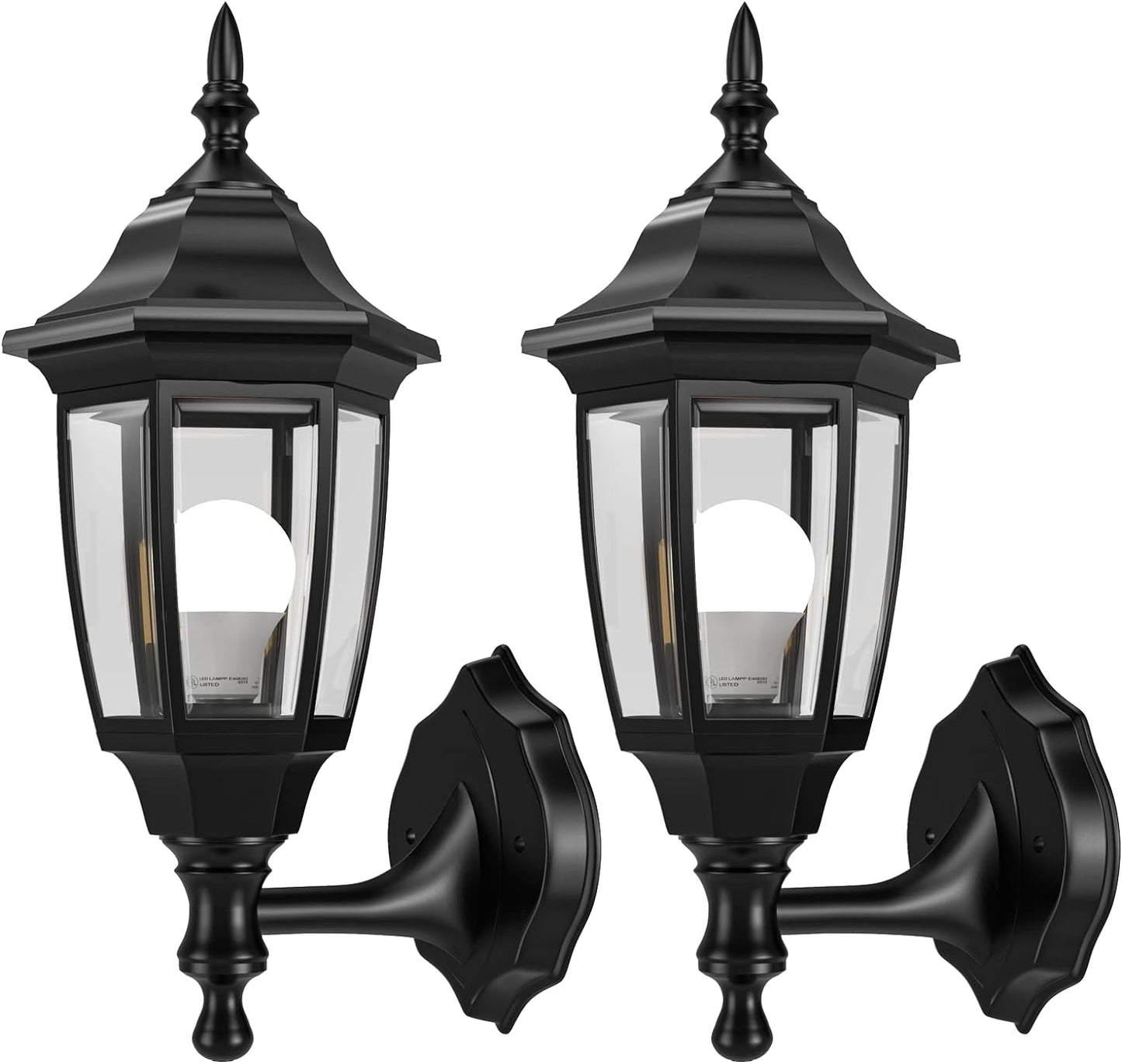 EMART Outdoor Porch Sconce LED Exterior Wall Light Fixtures, Special Handling Anti-Corrosion Plastic Material, Waterproof Security Lamp for Garage, Front Door, House - 2 Pack, Black (Bulb Included)