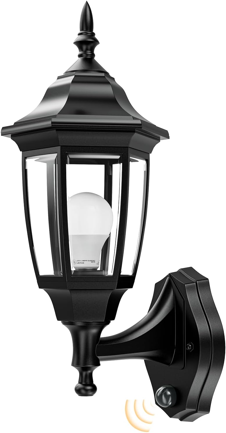 EMART Outdoor Porch Sconce LED Exterior Wall Light Fixtures, Special Handling Anti-Corrosion Plastic Material, Waterproof Security Lamp for Garage, Front Door, House - 2 Pack, Black (Bulb Included)