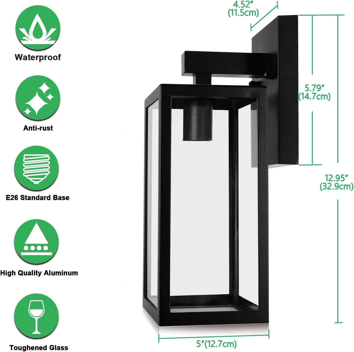 MAXvolador Outdoor Wall Lantern, Exterior Waterproof Wall Sconce Light Fixture, Black Anti-Rust Mount Light with Clear Glass, E26 Base Wall Lamp