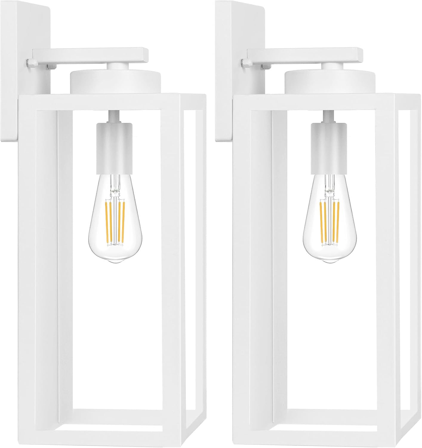 Outdoor Wall Light Fixtures, Exterior Waterproof Lanterns, Porch Sconces Wall Mounted Lighting with E26 Sockets & Glass Shades, Modern Matte Black Wall Lamps for Patio Front Door Entryway, 2-Pack