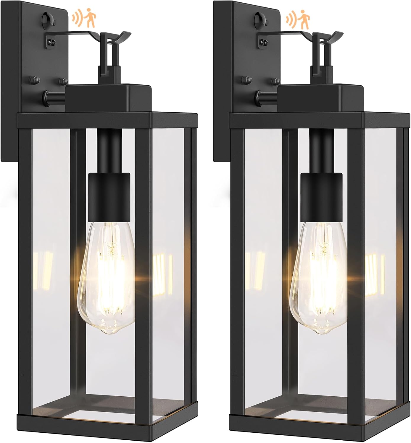 BesLowe 14” Upgraded Motion Sensor Outdoor Wall Lights, Dusk to Dawn Porch Lights Outdoor Wall Sconces, 3 Lighting Modes Exterior Lighting Fixtures with Hooks, Black Outside Lights for House, 2-Pack