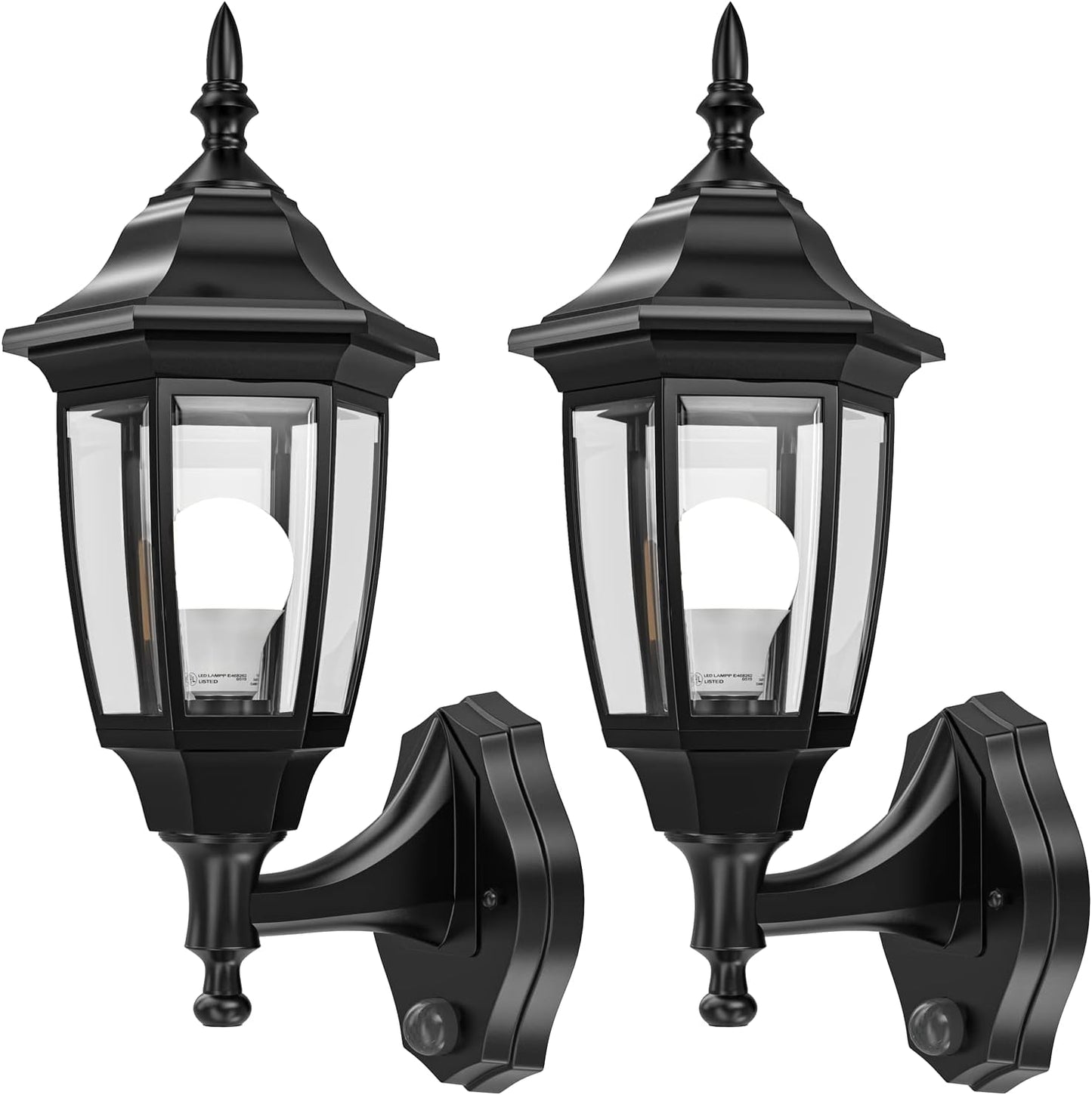 EMART Outdoor Porch Sconce LED Exterior Wall Light Fixtures, Special Handling Anti-Corrosion Plastic Material, Waterproof Security Lamp for Garage, Front Door, House - 2 Pack, Black (Bulb Included)