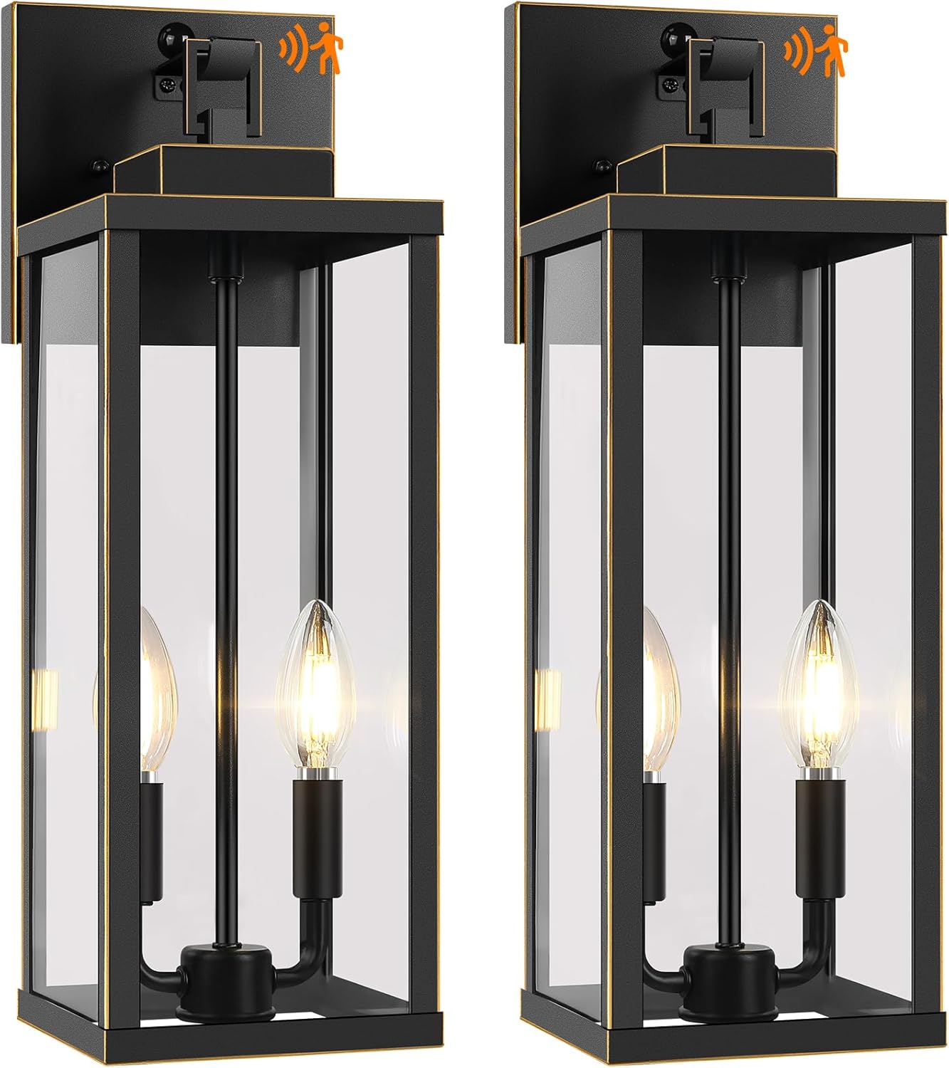 BesLowe 14” Upgraded Motion Sensor Outdoor Wall Lights, Dusk to Dawn Porch Lights Outdoor Wall Sconces, 3 Lighting Modes Exterior Lighting Fixtures with Hooks, Black Outside Lights for House, 2-Pack