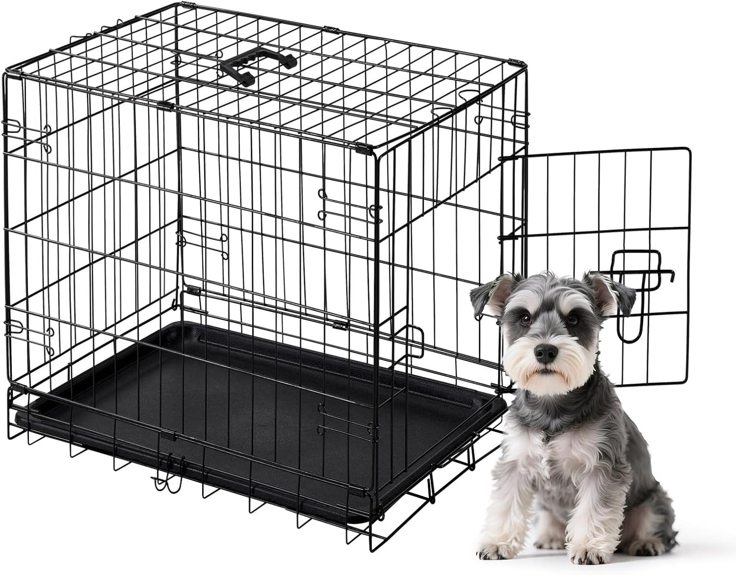 DUMOS Dog Crate, 36 Inch Medium Double Door Dog Cage with Divider Panel and Plastic Leak-Proof Pan Tray, Folding Metal Wire Pet Kennel for Indoor, Outdoor, Travel
