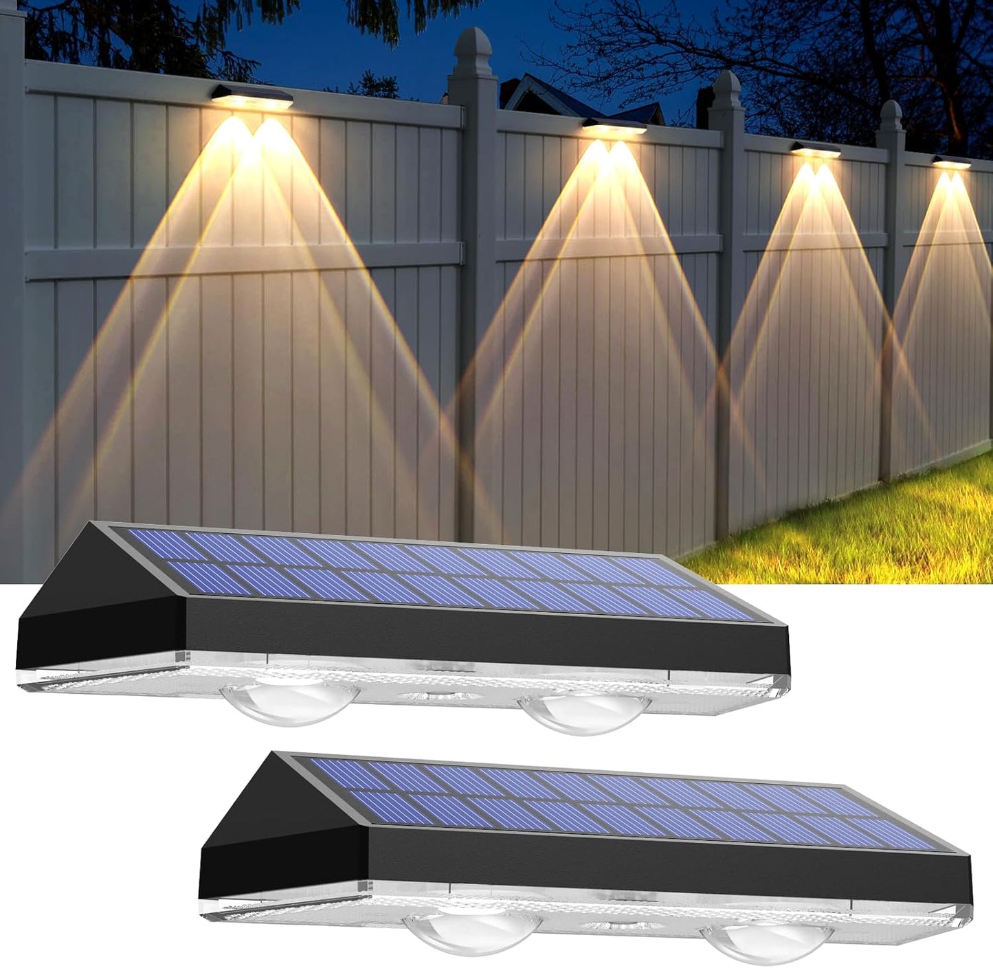 Solar Fence Lights Outdoor - 2700/4000/6000K 3 Mode, Solar Fence Lights Outdoor Waterproof LED, Fence Light Solar Powered for Outside, Backyard/Railing/Step/Patio/Wall and Home Improvement(8 Pack)