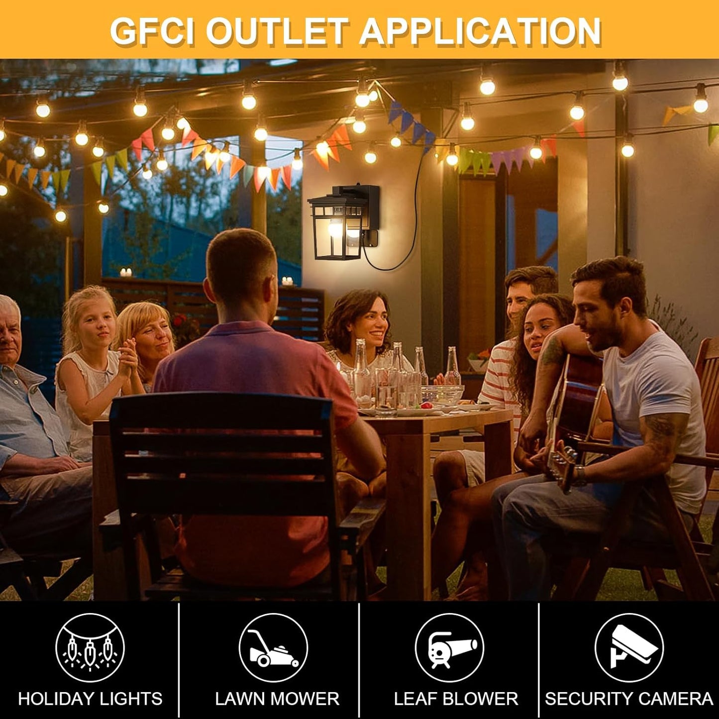 Porch Light with GFCI Outlet Built in, Dusk to Dawn Outdoor Lighting with Outlet, Waterproof Anti-Rust Alunmium Exterior Wall Mount Fixture, Outside Light for House Garage Front Door, Bulb Included