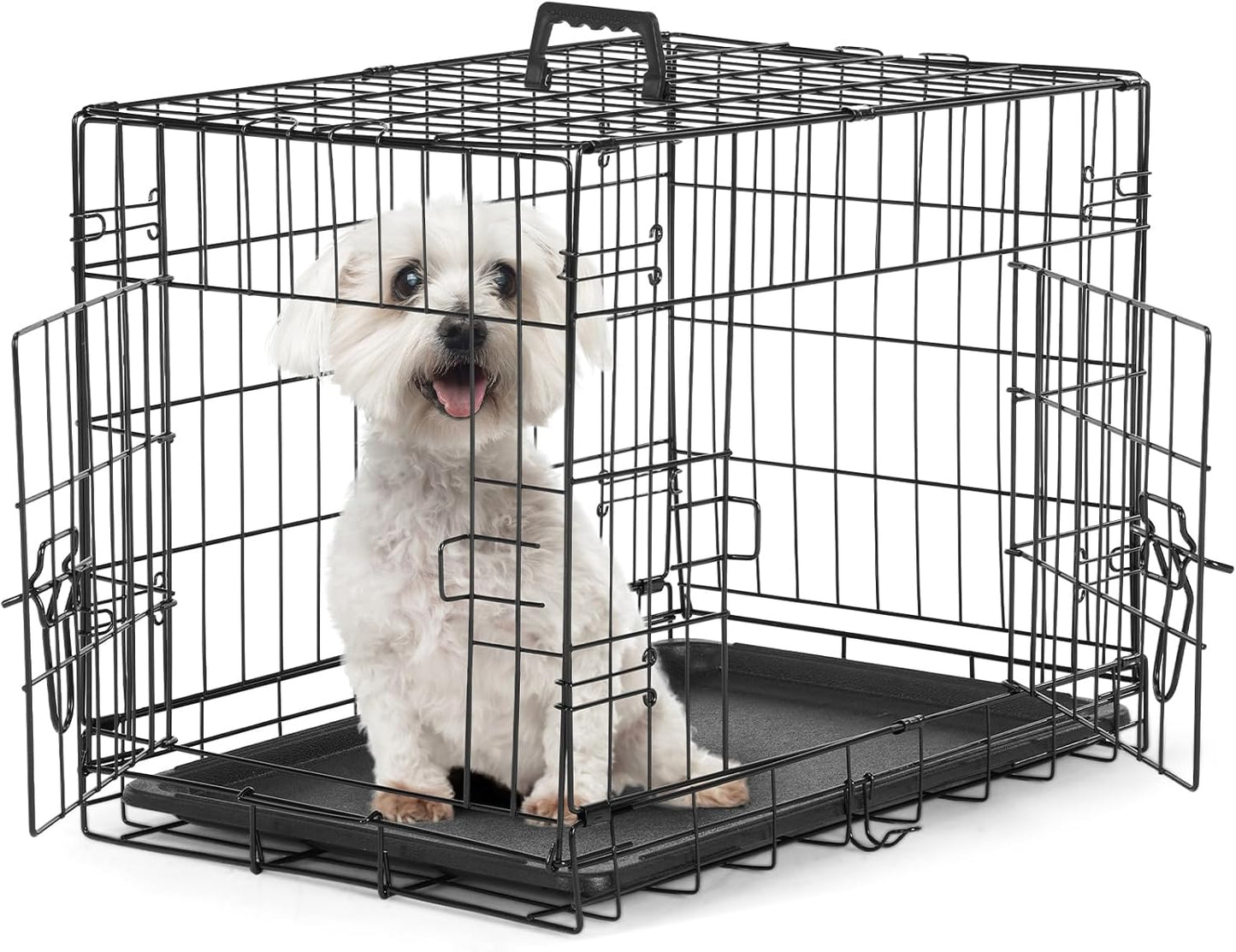 Sweetcrispy 24-Inch Single-Door Dog Crate–Durable Metal Pet Kennel with Secure Lock, Foldable Design, Removable Tray for Easy Cleaning, Portable Puppy Cage for Small Dogs, Ideal for Training & Travel