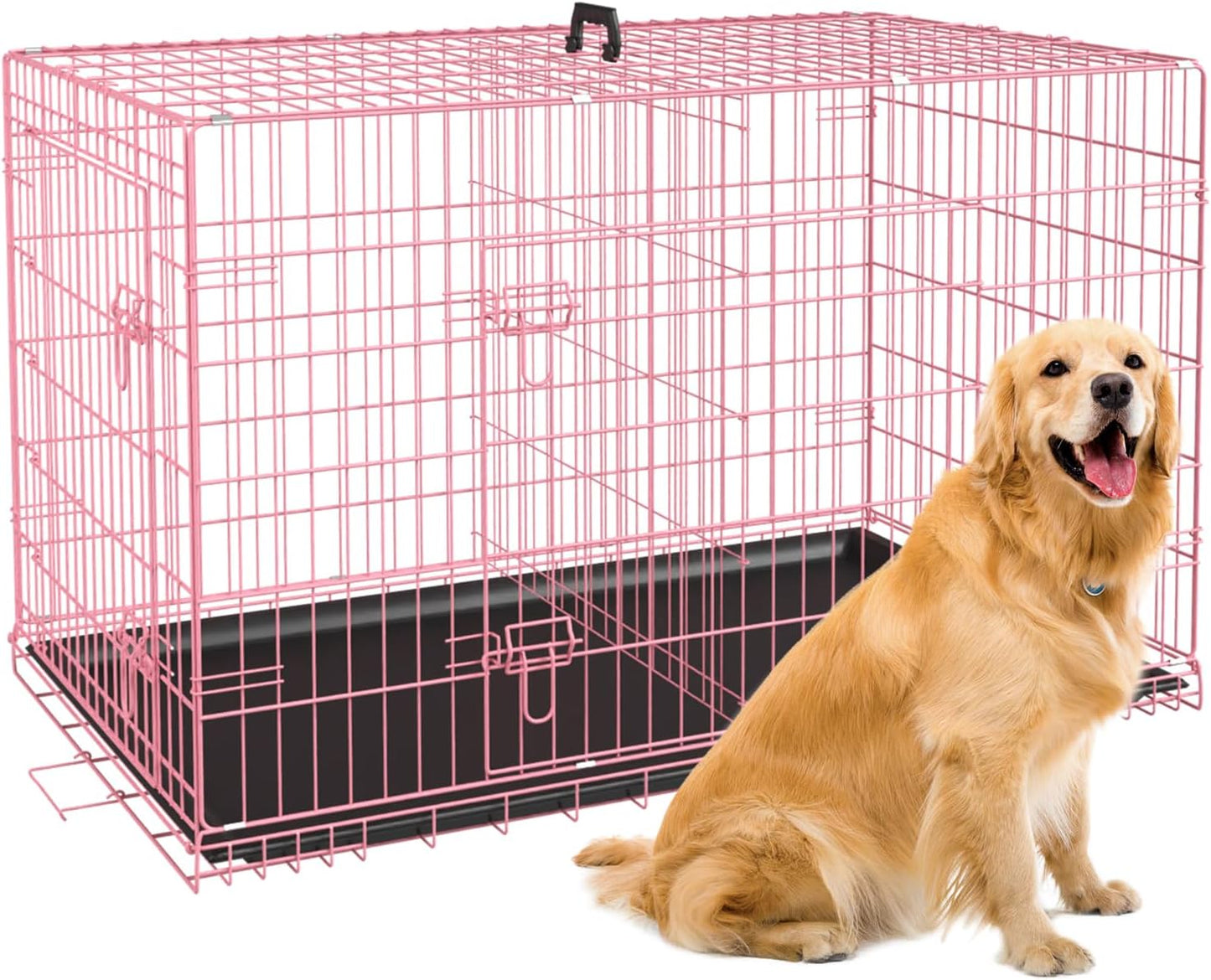 Best Pet 48 Inch Dog Crates for Large Dogs Folding Metal Wire Crates Dog Kennels Outdoor and Indoor Pet Dog Cage Crate with Double-Door,Divider Panel, Removable Tray