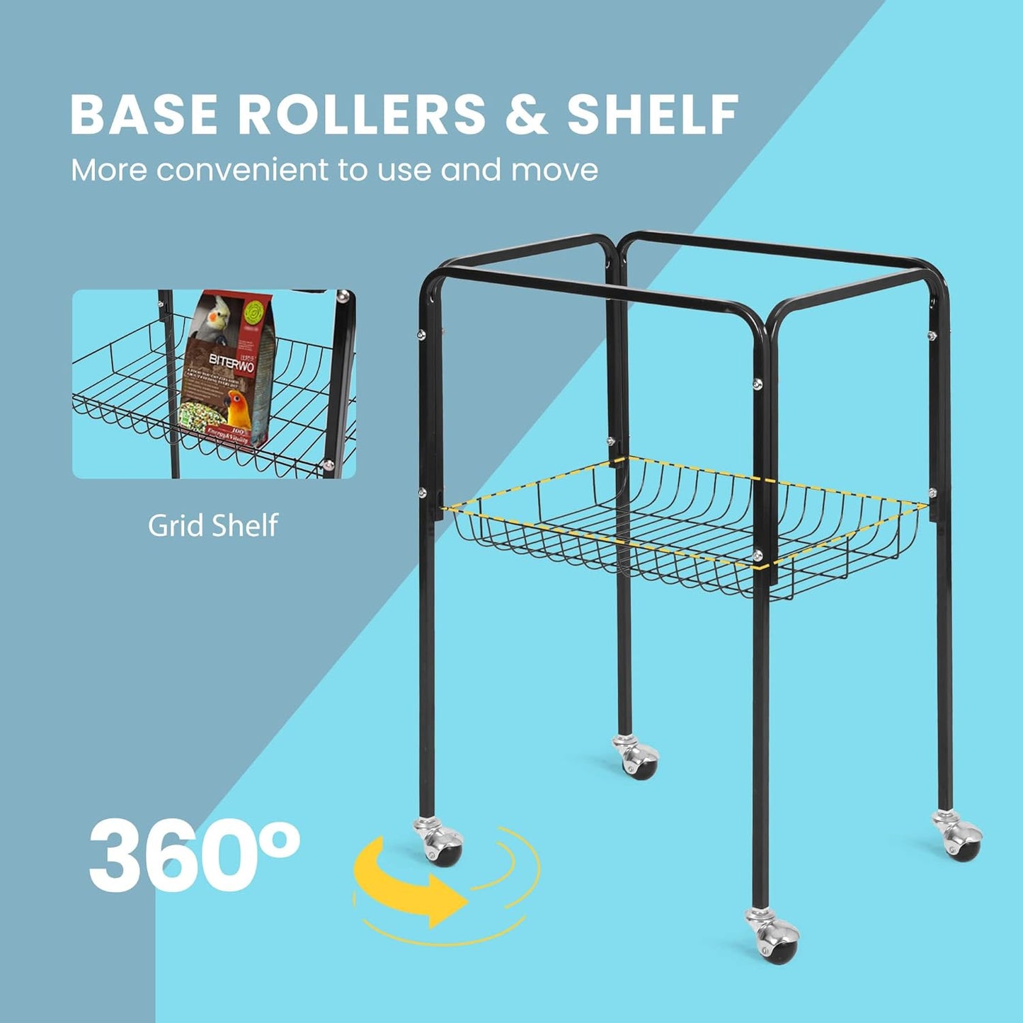 VIVOHOME 64 Inch Bird Cage with Play Top and Rolling Stand for Parrots Conures Lovebird Cockatiel Parakeets Black