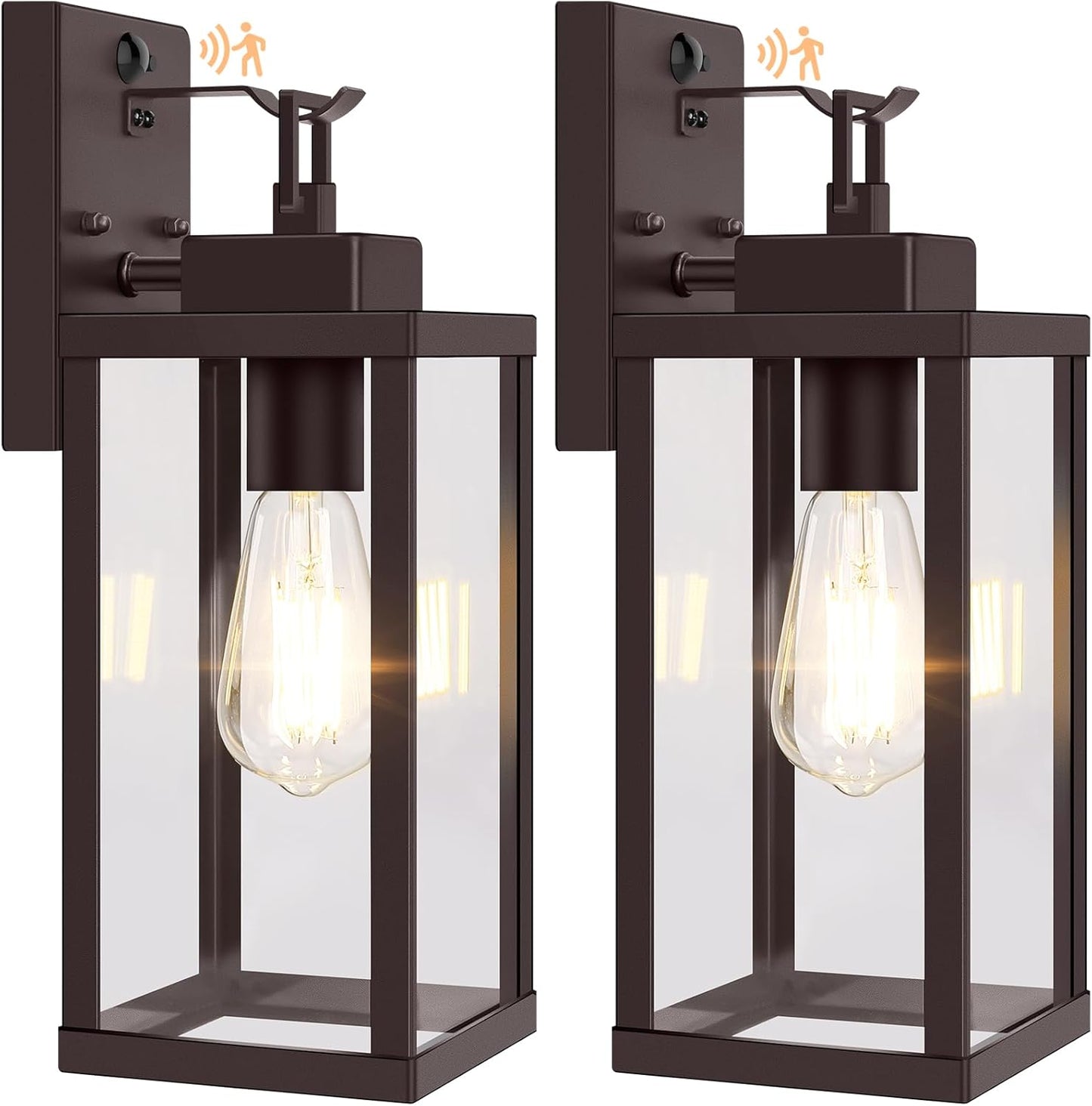 BesLowe 14” Upgraded Motion Sensor Outdoor Wall Lights, Dusk to Dawn Porch Lights Outdoor Wall Sconces, 3 Lighting Modes Exterior Lighting Fixtures with Hooks, Black Outside Lights for House, 2-Pack