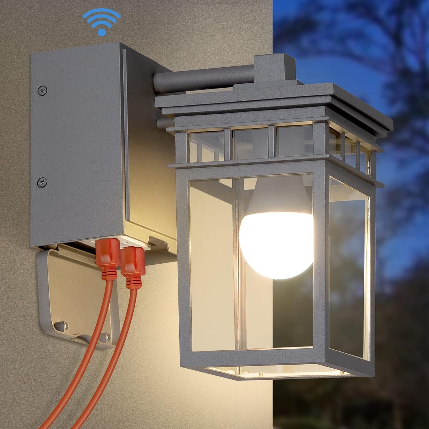 Porch Light with GFCI Outlet Built in, Dusk to Dawn Outdoor Lighting with Outlet, Waterproof Anti-Rust Alunmium Exterior Wall Mount Fixture, Outside Light for House Garage Front Door, Bulb Included