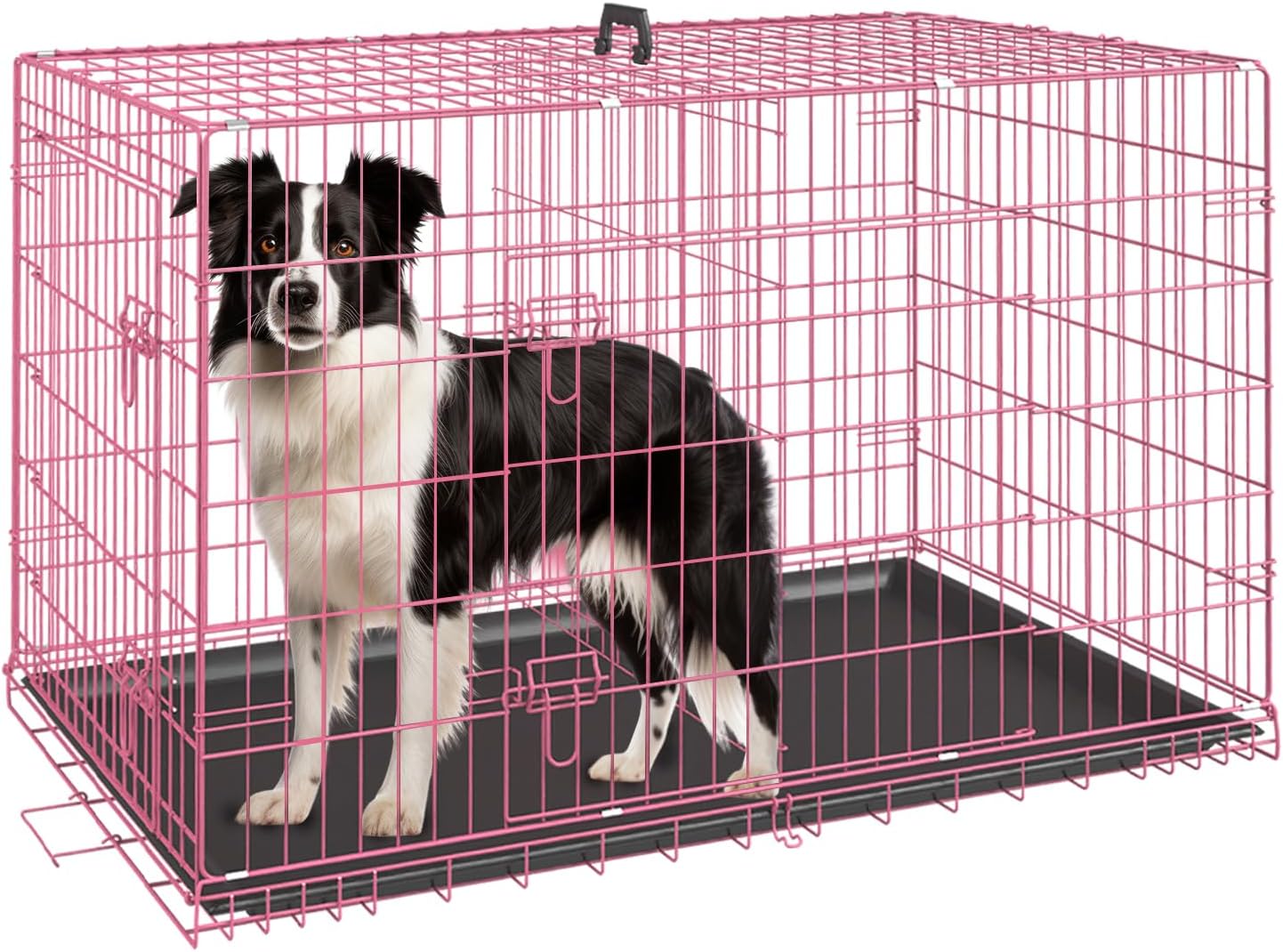 FDW Dog Crate Dog Kennel Cage with Double Door,36 inch Folding Metal Wire Dog Cage with Removable Tray&Divider Panel,Pet Crate for Medium Dogs,Black