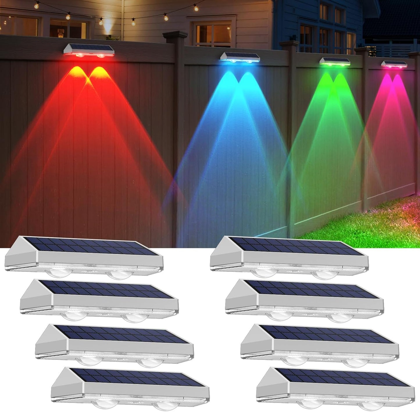 Solar Fence Lights Outdoor - 2700/4000/6000K 3 Mode, Solar Fence Lights Outdoor Waterproof LED, Fence Light Solar Powered for Outside, Backyard/Railing/Step/Patio/Wall and Home Improvement(8 Pack)