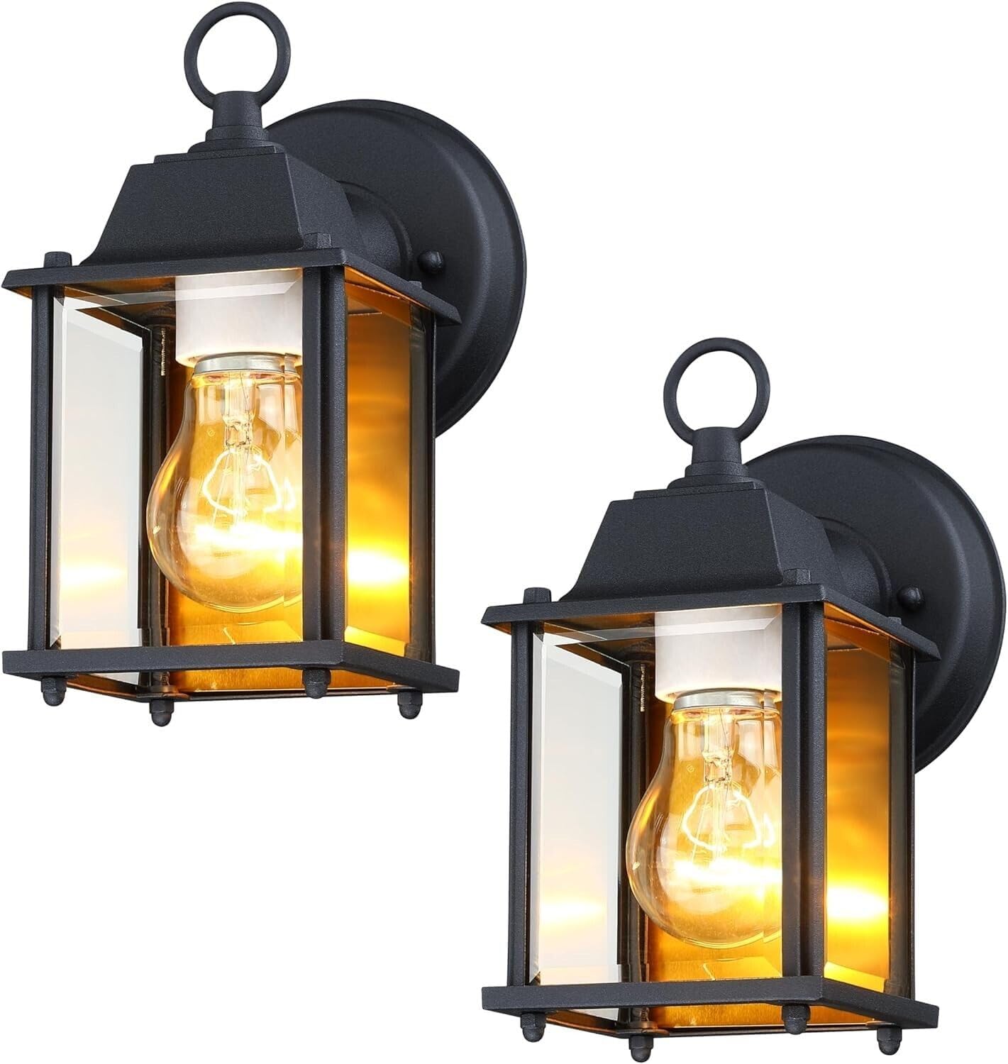 DESIGNERS FOUNTAIN Preston Outdoor Light Fixture, 8 Inch, Exterior Wall Mount Lantern Sconce, Clear Glass Porch Lights for Front Door, Patio, and House Garage, Black, 1161-BK
