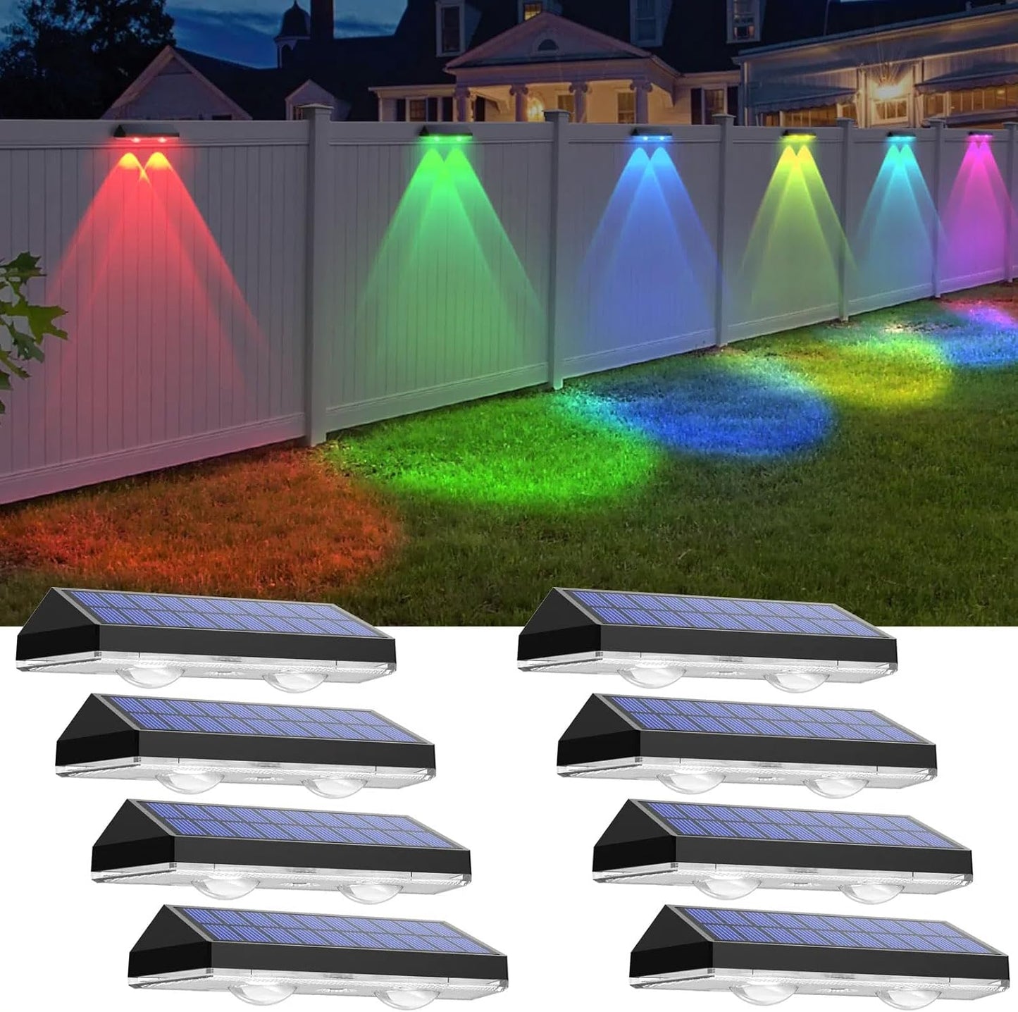 Solar Fence Lights Outdoor - 2700/4000/6000K 3 Mode, Solar Fence Lights Outdoor Waterproof LED, Fence Light Solar Powered for Outside, Backyard/Railing/Step/Patio/Wall and Home Improvement(8 Pack)