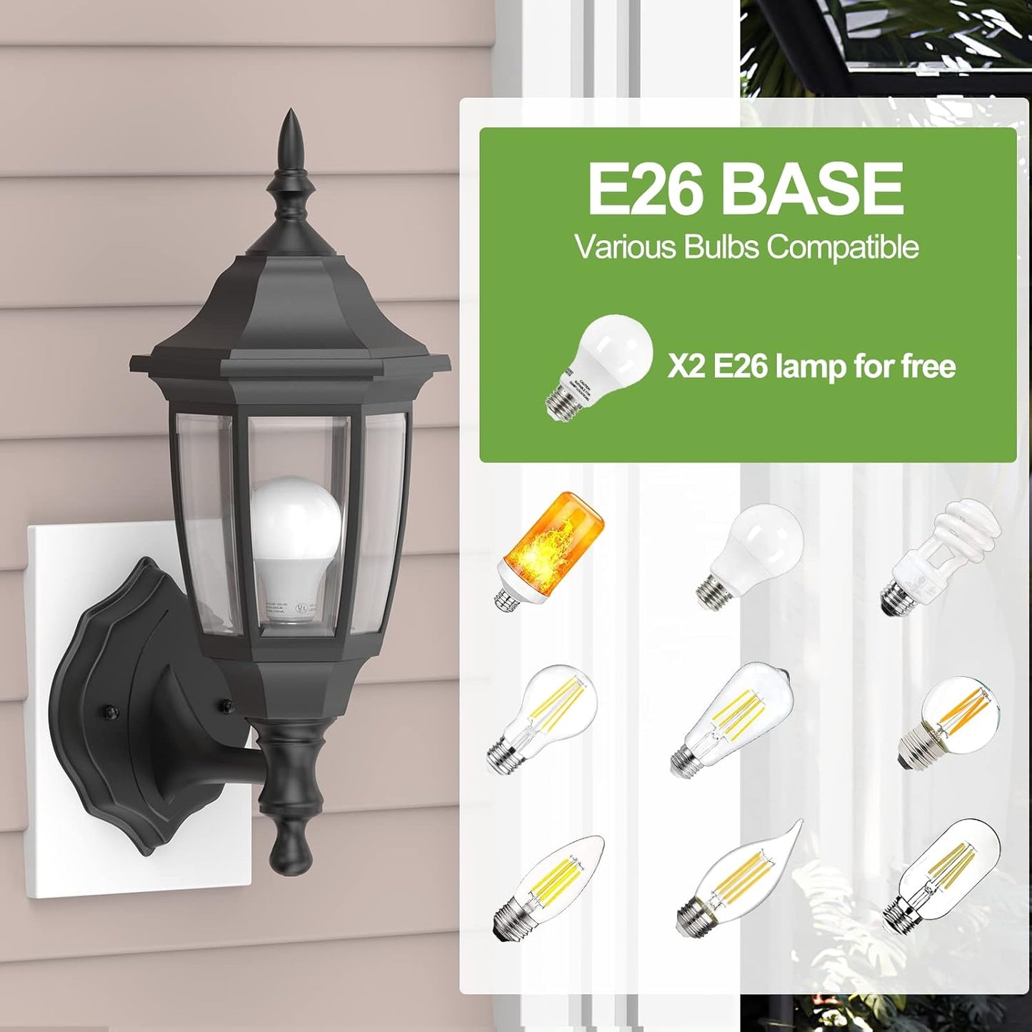 EMART Outdoor Porch Sconce LED Exterior Wall Light Fixtures, Special Handling Anti-Corrosion Plastic Material, Waterproof Security Lamp for Garage, Front Door, House - 2 Pack, Black (Bulb Included)