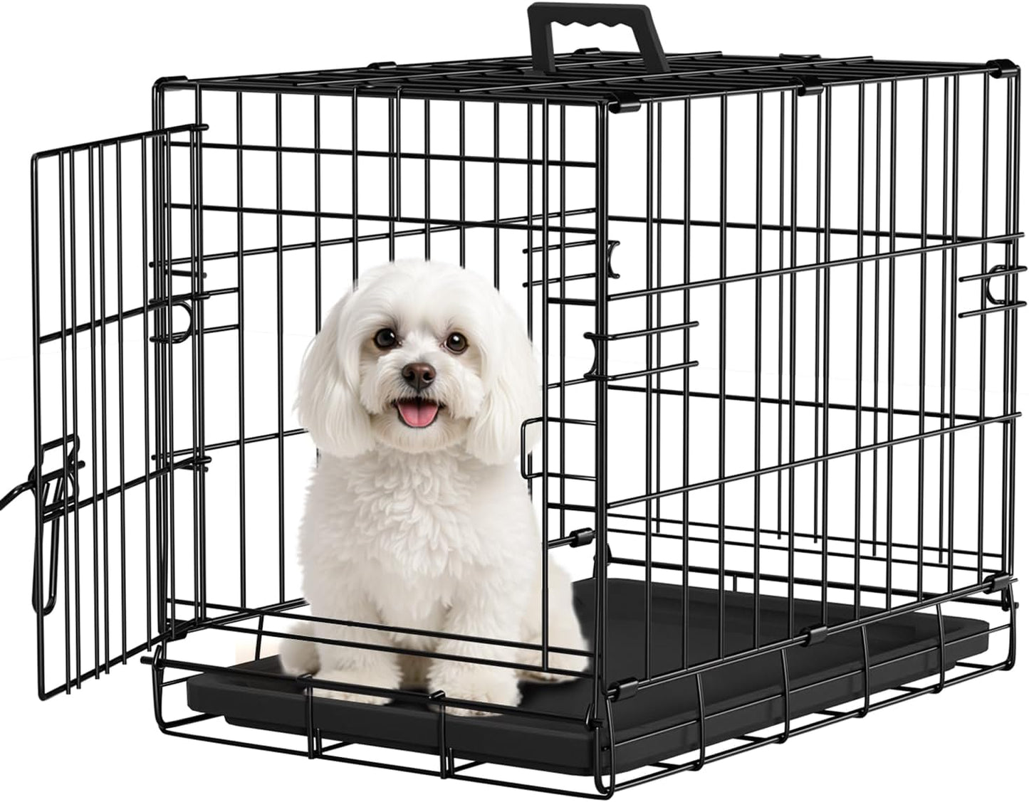 FDW Dog Crate Dog Kennel Cage with Double Door,36 inch Folding Metal Wire Dog Cage with Removable Tray&Divider Panel,Pet Crate for Medium Dogs,Black