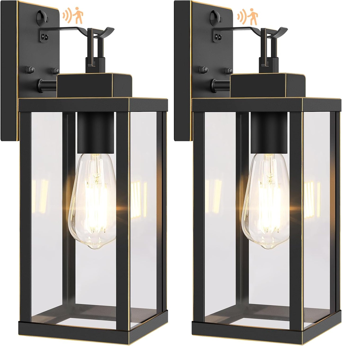 BesLowe 14” Upgraded Motion Sensor Outdoor Wall Lights, Dusk to Dawn Porch Lights Outdoor Wall Sconces, 3 Lighting Modes Exterior Lighting Fixtures with Hooks, Black Outside Lights for House, 2-Pack