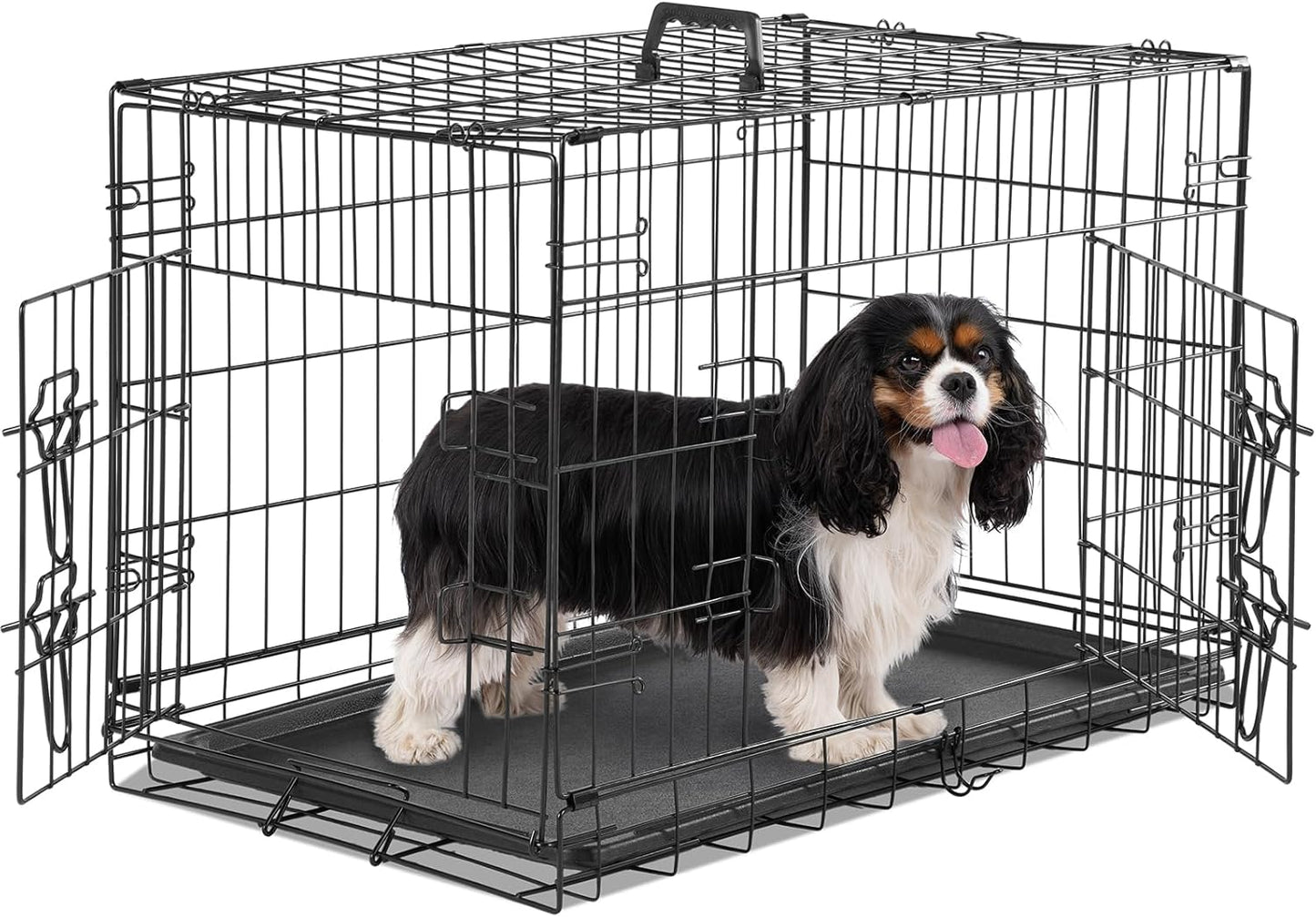 Sweetcrispy 24-Inch Single-Door Dog Crate–Durable Metal Pet Kennel with Secure Lock, Foldable Design, Removable Tray for Easy Cleaning, Portable Puppy Cage for Small Dogs, Ideal for Training & Travel