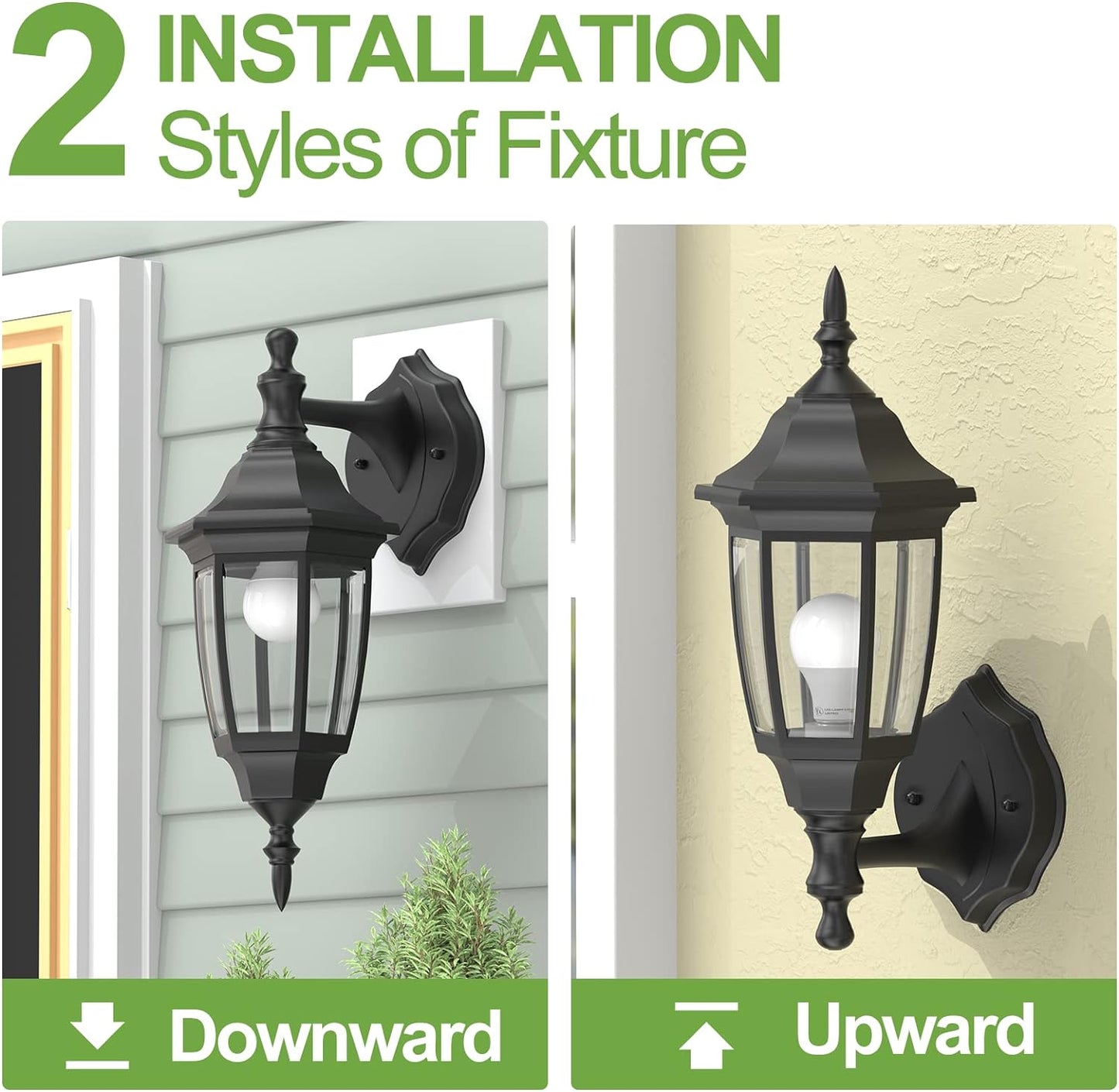 EMART Outdoor Porch Sconce LED Exterior Wall Light Fixtures, Special Handling Anti-Corrosion Plastic Material, Waterproof Security Lamp for Garage, Front Door, House - 2 Pack, Black (Bulb Included)