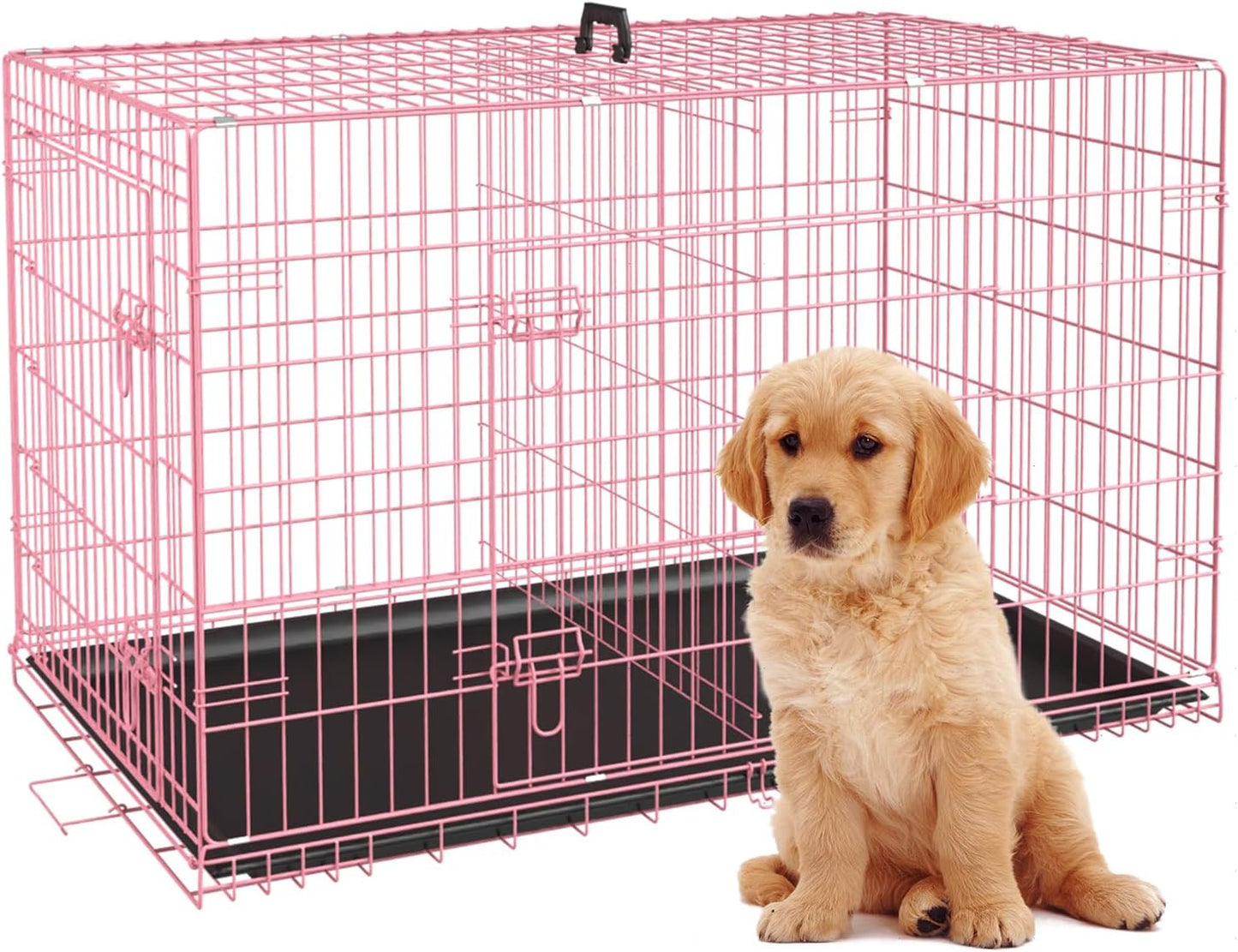 Best Pet 48 Inch Dog Crates for Large Dogs Folding Metal Wire Crates Dog Kennels Outdoor and Indoor Pet Dog Cage Crate with Double-Door,Divider Panel, Removable Tray
