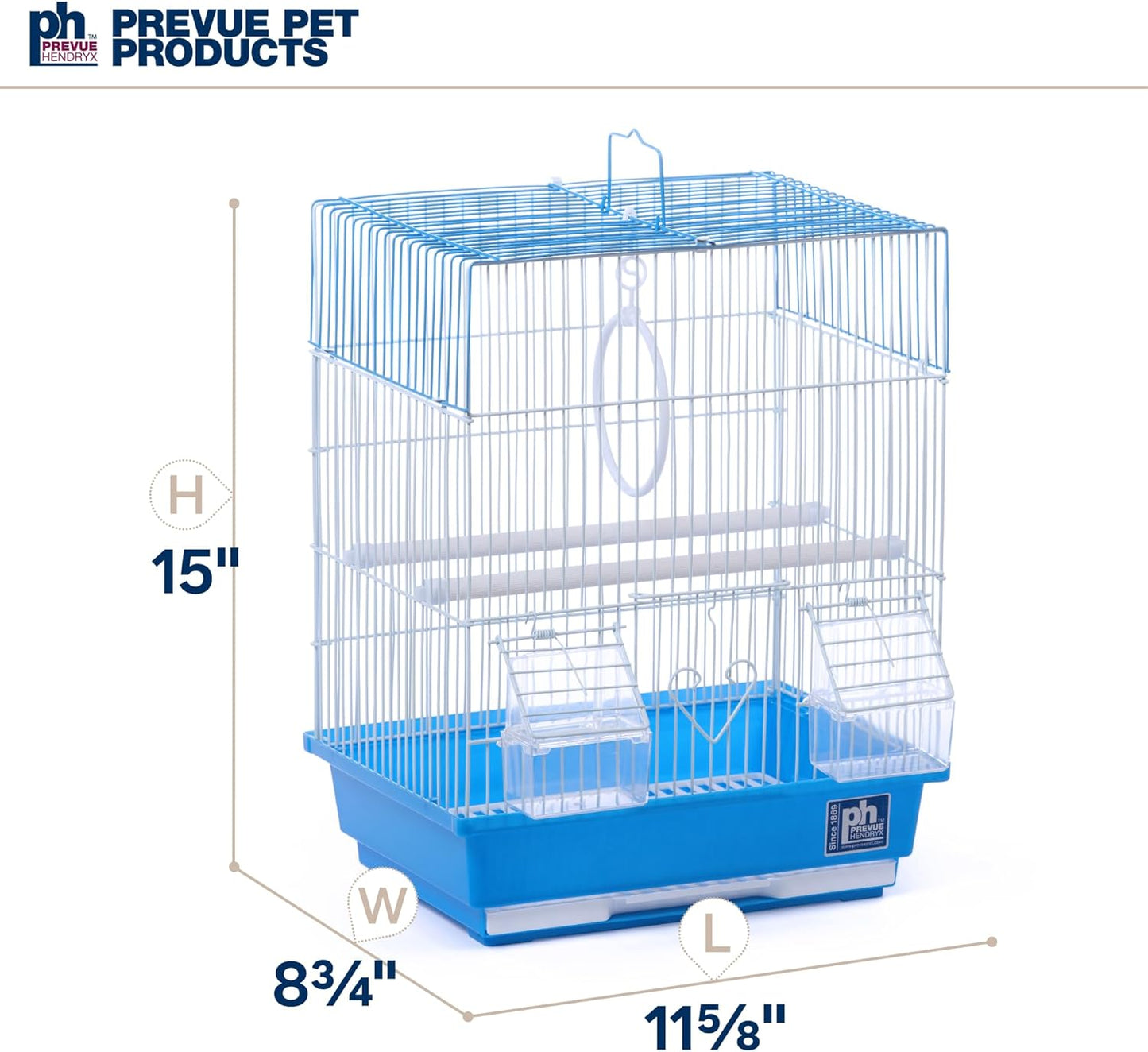 Prevue Pet Products Flat Top Economy Parakeet and Small Bird Cage with White Wire, Blue Plastic Base with Removable Tray