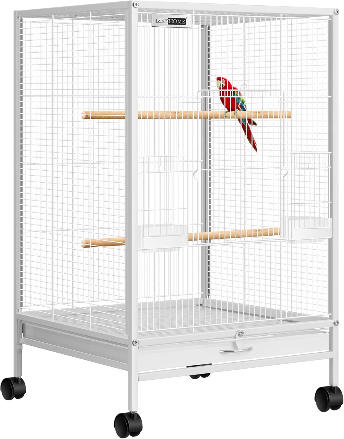 VIVOHOME 30 Inch Height Wrought Iron Bird Cage with Rolling Stand for Conures Lovebirds Cockatiels Finches, Black