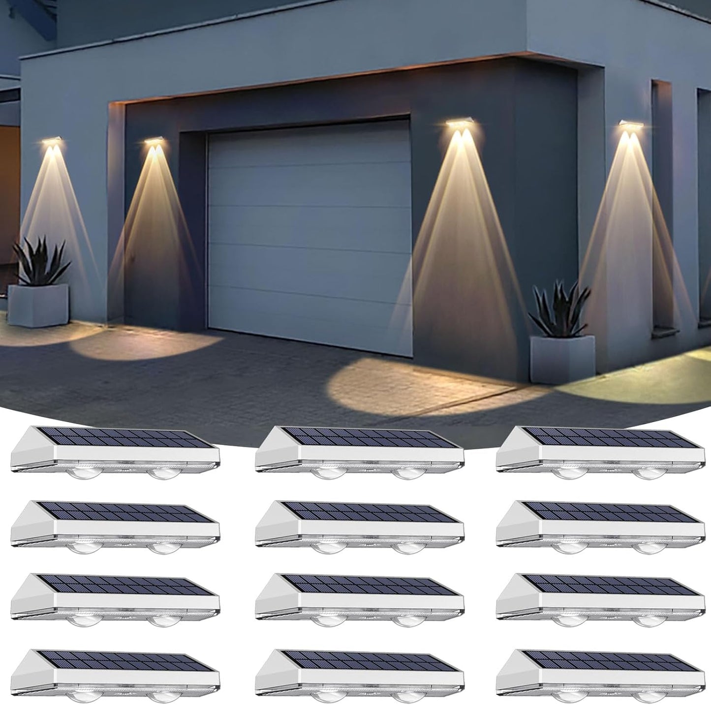 Solar Fence Lights Outdoor - 2700/4000/6000K 3 Mode, Solar Fence Lights Outdoor Waterproof LED, Fence Light Solar Powered for Outside, Backyard/Railing/Step/Patio/Wall and Home Improvement(8 Pack)
