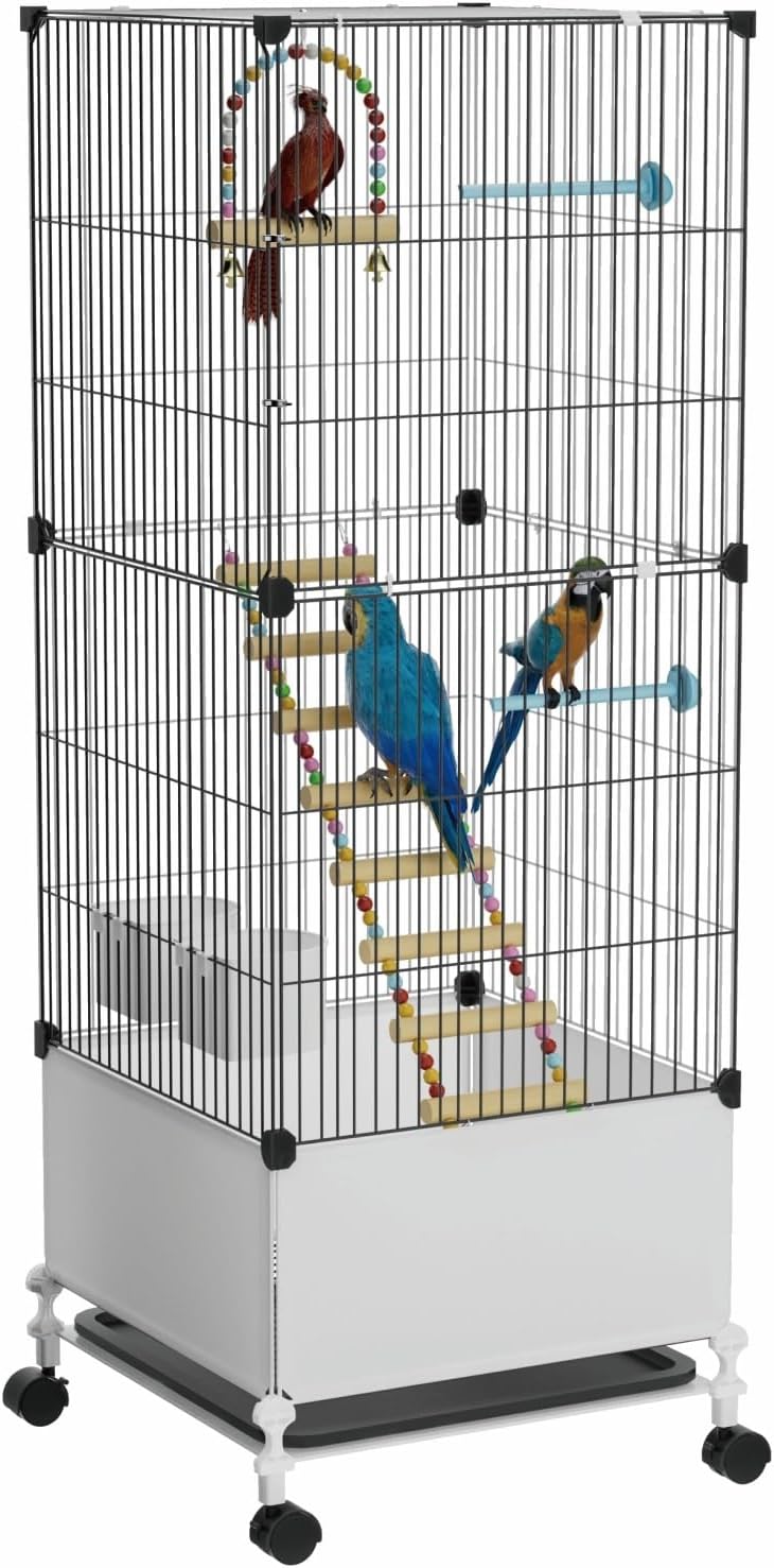 Extra Large Bird Cage, Black Parakeet Cages with Rolling Stand & Wheels, Wide Birdcage for Parrots Cockatiels Conure Budgie Canary Finch Lovebird