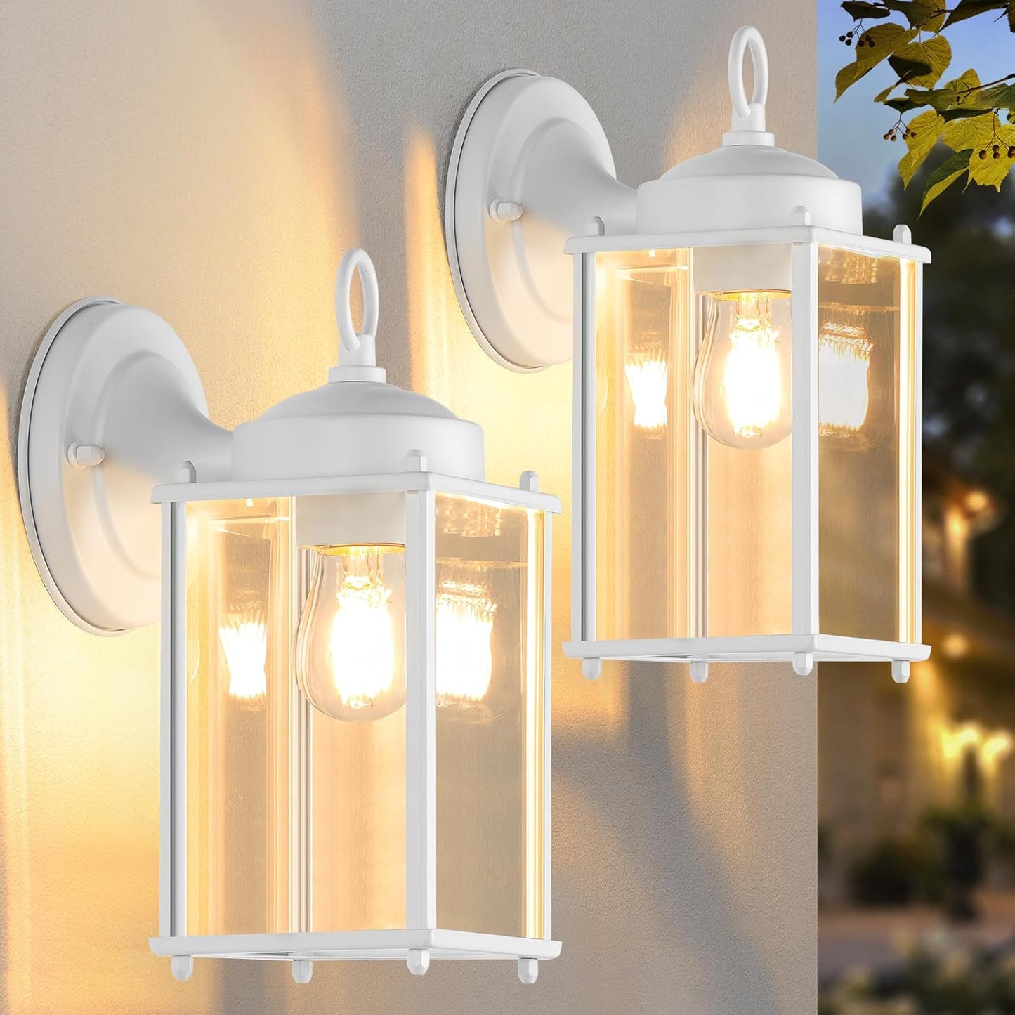 Outdoor Wall Lantern, Exterior Waterproof Wall Sconce Light Fixtures, Black Front Door Wall Lighting with Clear Beveled Glass Shade, 2 Pack