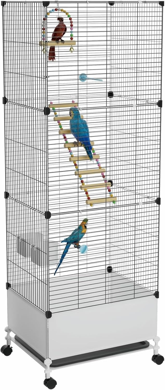 Extra Large Bird Cage, Black Parakeet Cages with Rolling Stand & Wheels, Wide Birdcage for Parrots Cockatiels Conure Budgie Canary Finch Lovebird
