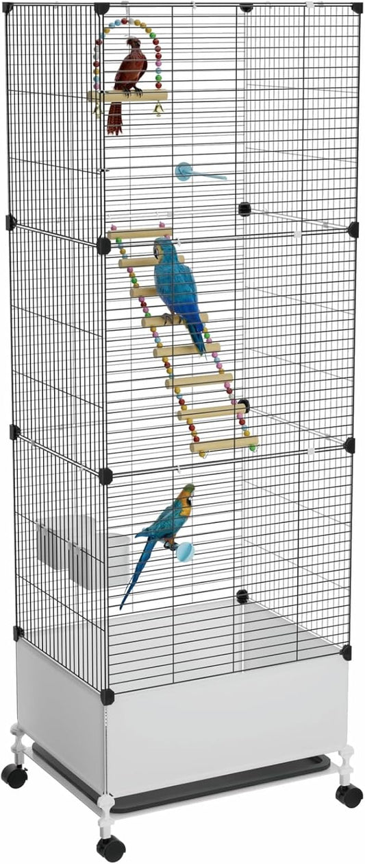 Extra Large Bird Cage, Black Parakeet Cages with Rolling Stand & Wheels, Wide Birdcage for Parrots Cockatiels Conure Budgie Canary Finch Lovebird