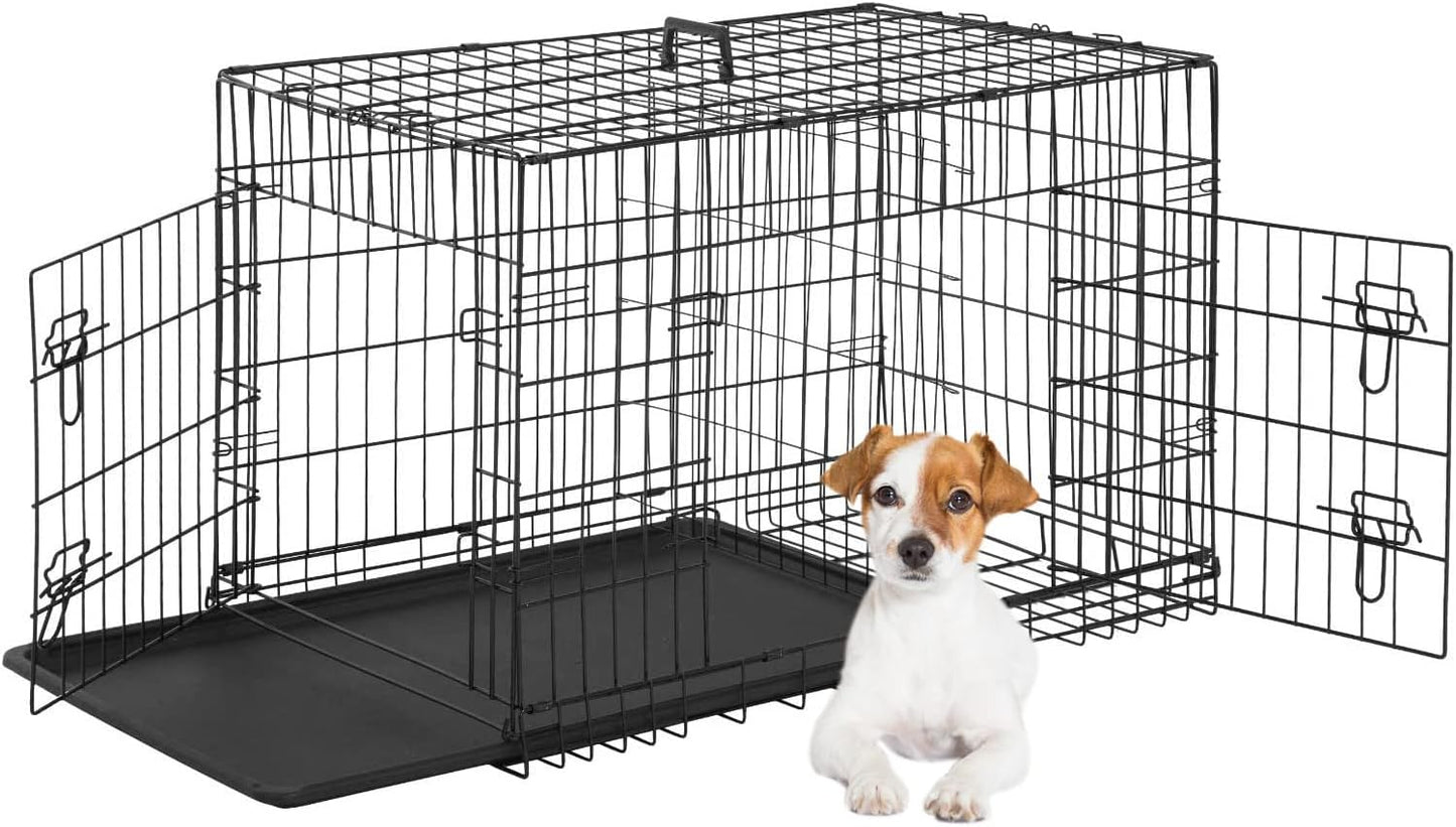 FDW Dog Crate Dog Kennel Cage with Double Door,36 inch Folding Metal Wire Dog Cage with Removable Tray&Divider Panel,Pet Crate for Medium Dogs,Black
