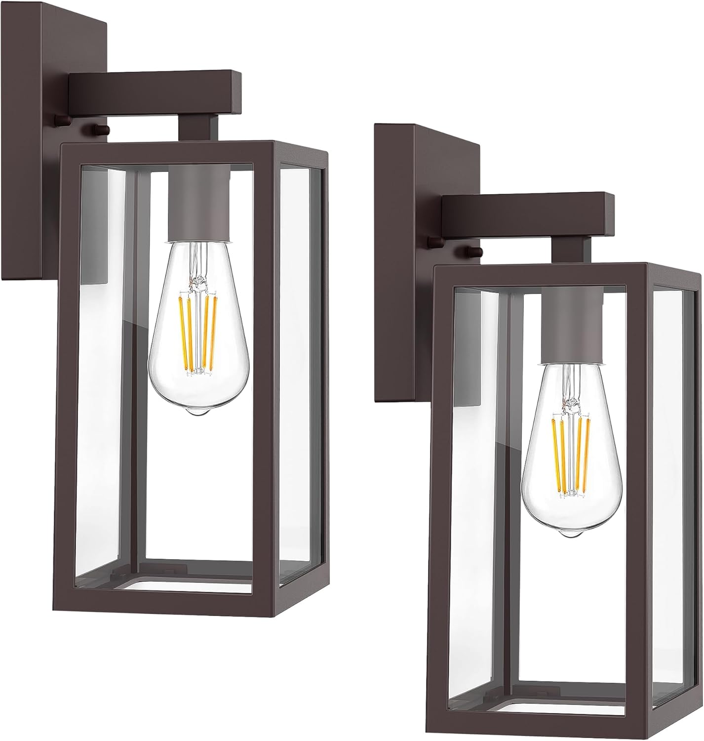 MAXvolador Outdoor Wall Sconce, Exterior Waterproof Wall Lantern Light Fixtures, Black Porch Lights with Toughened Glass Shade, Anti-Rust E26 Socket Front Door Mount Lighting, 2 Pack