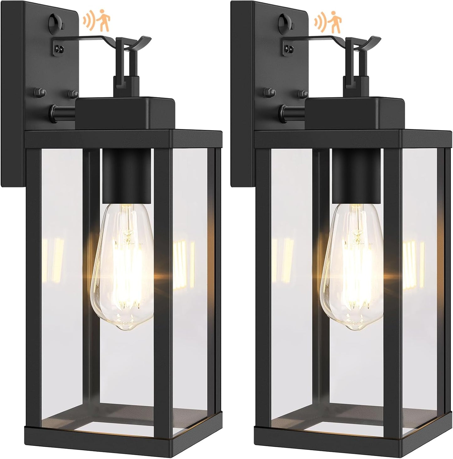 BesLowe 14” Upgraded Motion Sensor Outdoor Wall Lights, Dusk to Dawn Porch Lights Outdoor Wall Sconces, 3 Lighting Modes Exterior Lighting Fixtures with Hooks, Black Outside Lights for House, 2-Pack