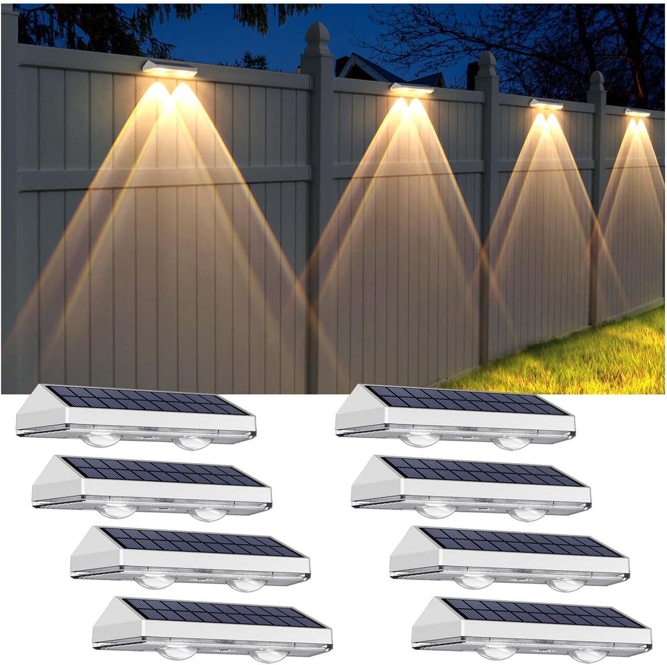 Solar Fence Lights Outdoor - 2700/4000/6000K 3 Mode, Solar Fence Lights Outdoor Waterproof LED, Fence Light Solar Powered for Outside, Backyard/Railing/Step/Patio/Wall and Home Improvement(8 Pack)
