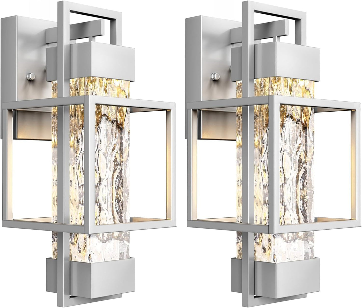 PARTPHONER Modern Outdoor Light Fixtures Dusk to Dawn Outdoor Lighting 2 Pack, 15" Exterior Wall Sconce Waterproof Porch Light, Outside Lamp for House with Water Glass for Garage Doorway