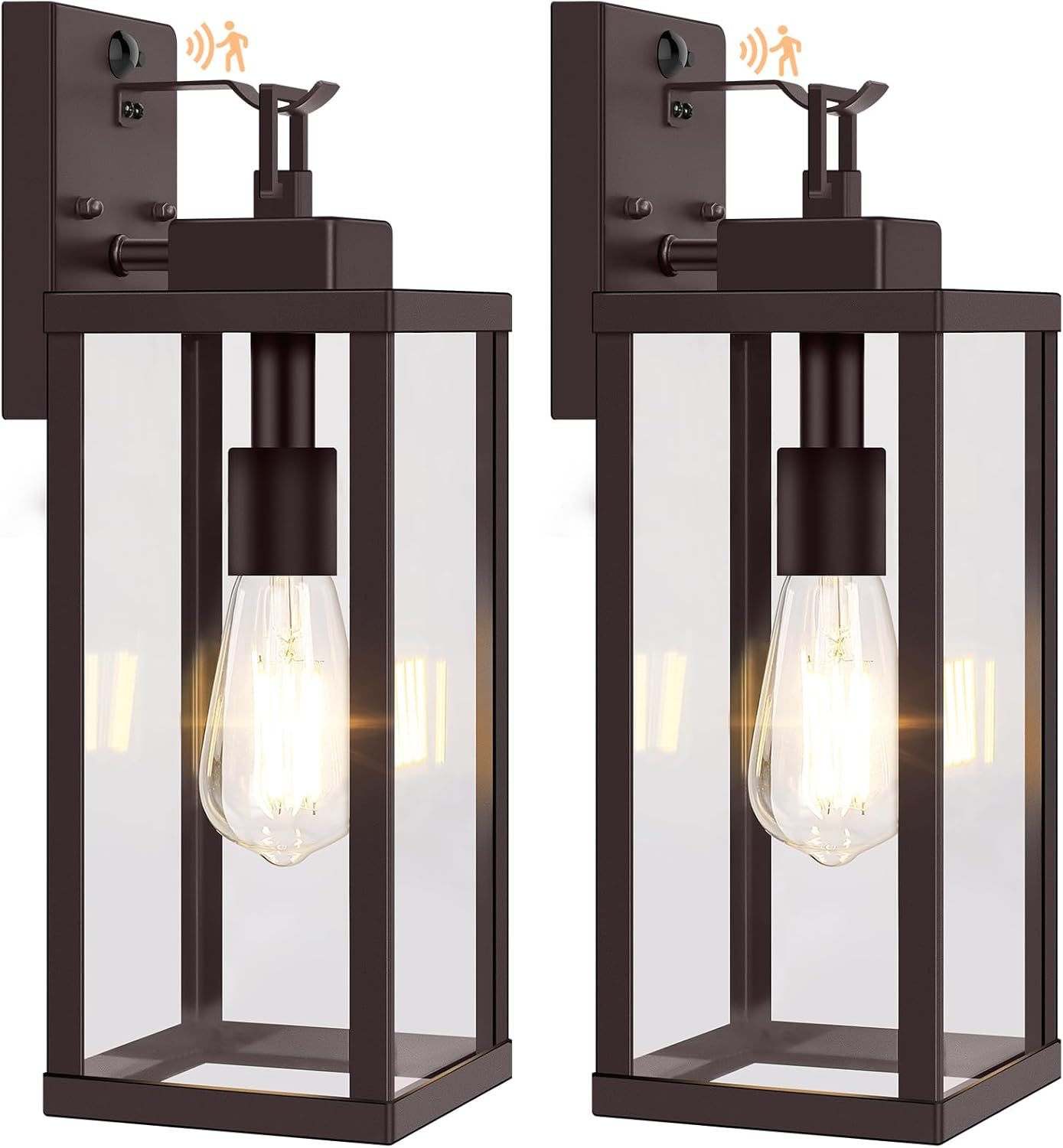 BesLowe 14” Upgraded Motion Sensor Outdoor Wall Lights, Dusk to Dawn Porch Lights Outdoor Wall Sconces, 3 Lighting Modes Exterior Lighting Fixtures with Hooks, Black Outside Lights for House, 2-Pack