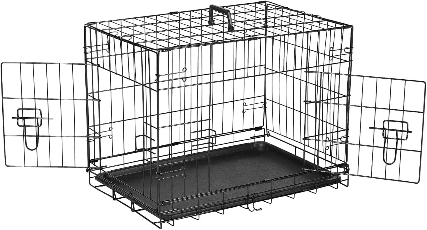 DUMOS Dog Crate, 36 Inch Medium Double Door Dog Cage with Divider Panel and Plastic Leak-Proof Pan Tray, Folding Metal Wire Pet Kennel for Indoor, Outdoor, Travel