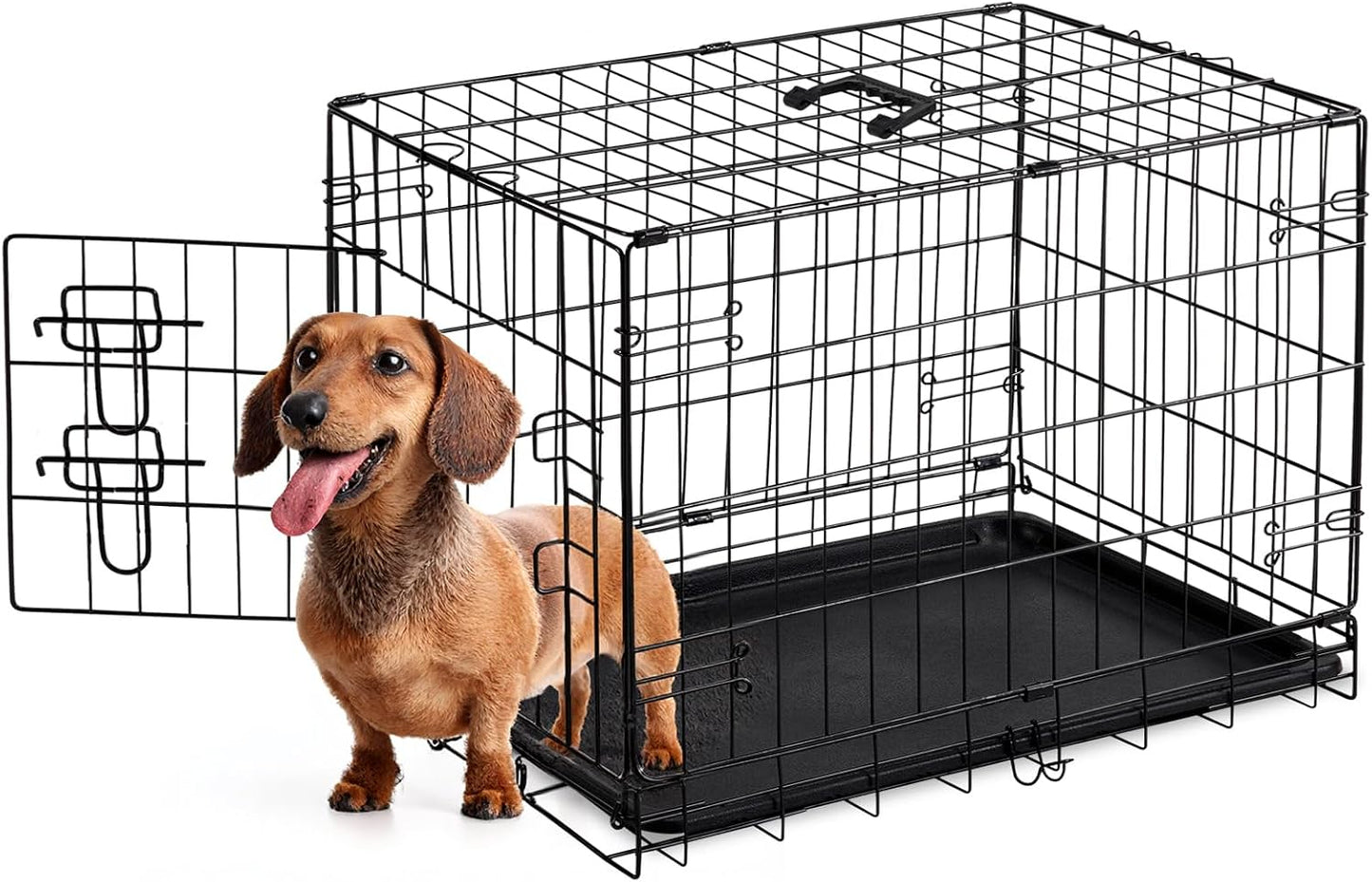 Sweetcrispy 24-Inch Single-Door Dog Crate–Durable Metal Pet Kennel with Secure Lock, Foldable Design, Removable Tray for Easy Cleaning, Portable Puppy Cage for Small Dogs, Ideal for Training & Travel