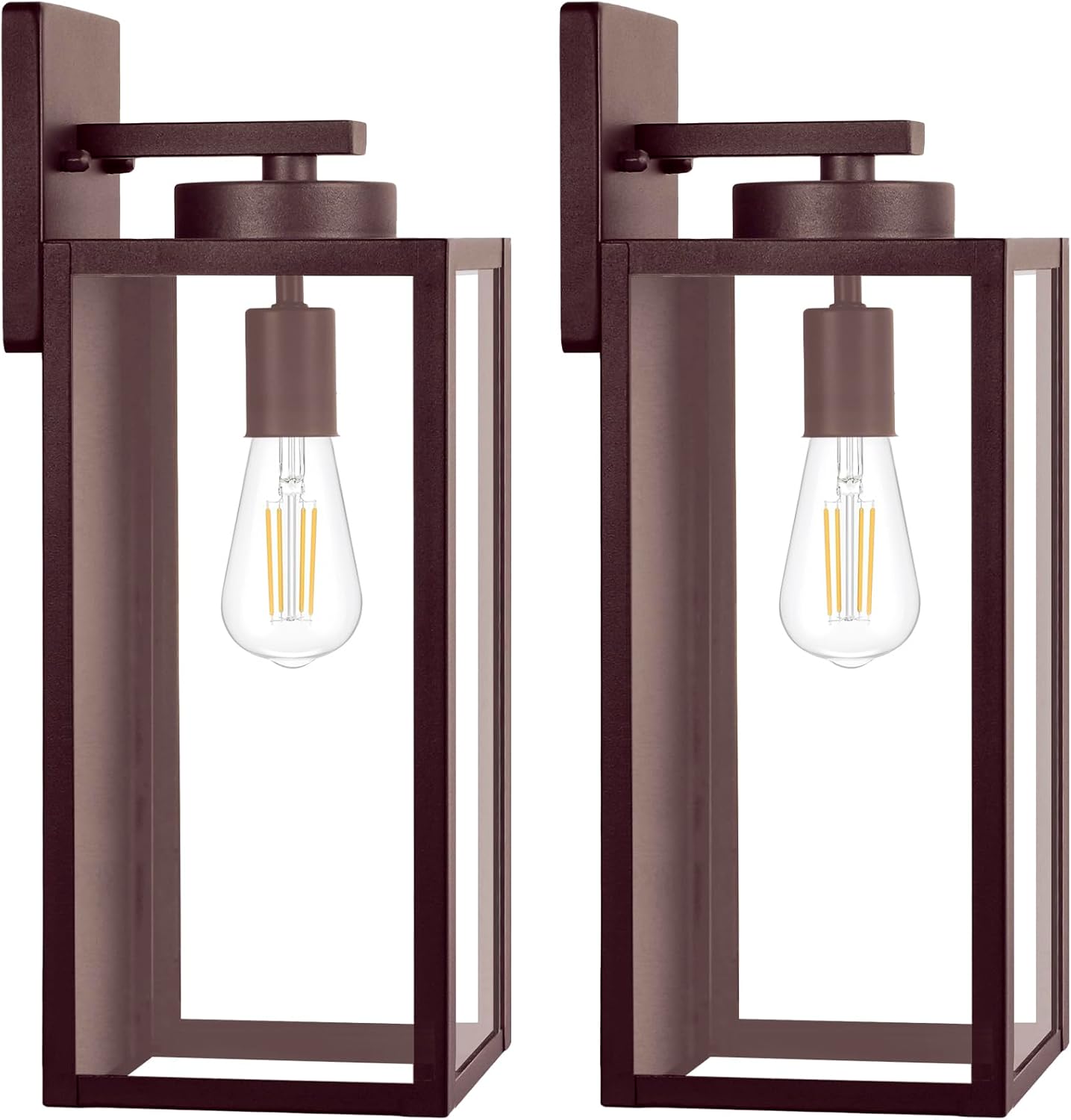 Outdoor Wall Light Fixtures, Exterior Waterproof Lanterns, Porch Sconces Wall Mounted Lighting with E26 Sockets & Glass Shades, Modern Matte Black Wall Lamps for Patio Front Door Entryway, 2-Pack