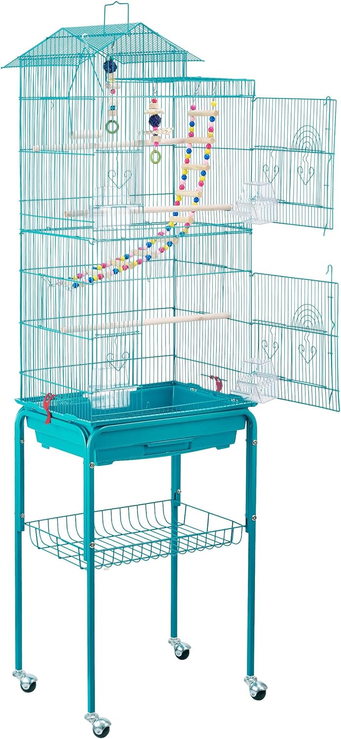 Yaheetech Bird Cage 64-inch Play Open Top Medium Small Parrot Parakeet Bird Cages with Detachable Rolling Stand for Parrot Lovebirds Finches Parakeets Budgie Parrotlet Conures, Pet Flight Birdcage