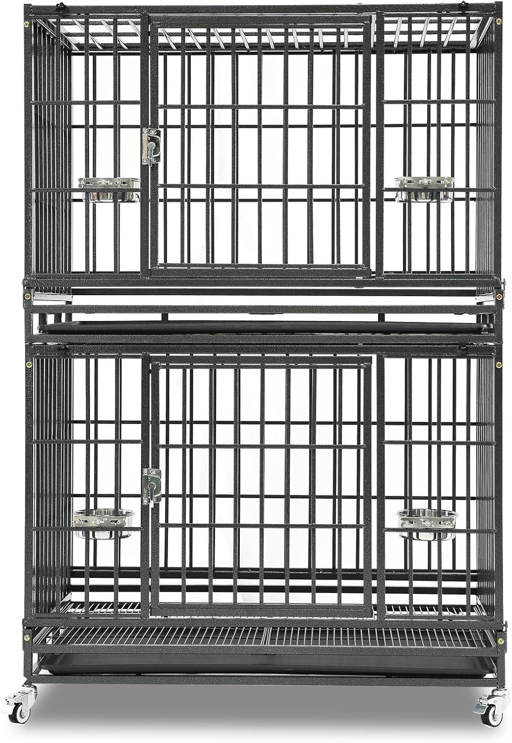 Homey Pet 37 inch Stackable Heavy Duty Dog Crate, Indestructible Escape Proof Dogs Cage Kennel with Lockable Wheels, Removable Tray & Metal Grid, Double Doors for High Anxiety Medium/Small Dogs