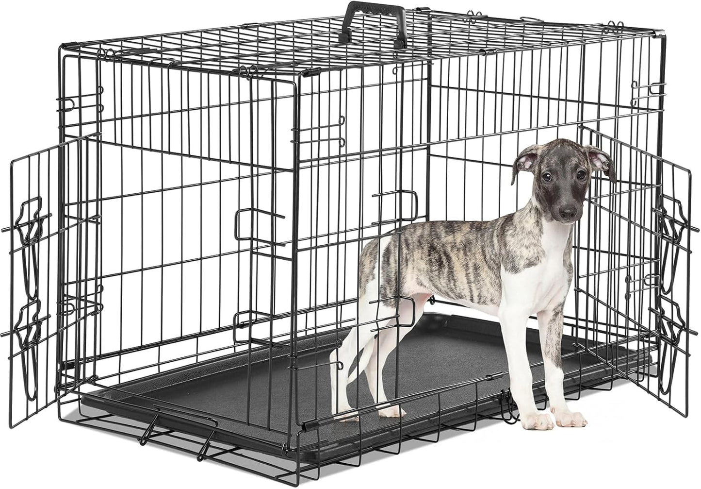 Sweetcrispy 24-Inch Single-Door Dog Crate–Durable Metal Pet Kennel with Secure Lock, Foldable Design, Removable Tray for Easy Cleaning, Portable Puppy Cage for Small Dogs, Ideal for Training & Travel